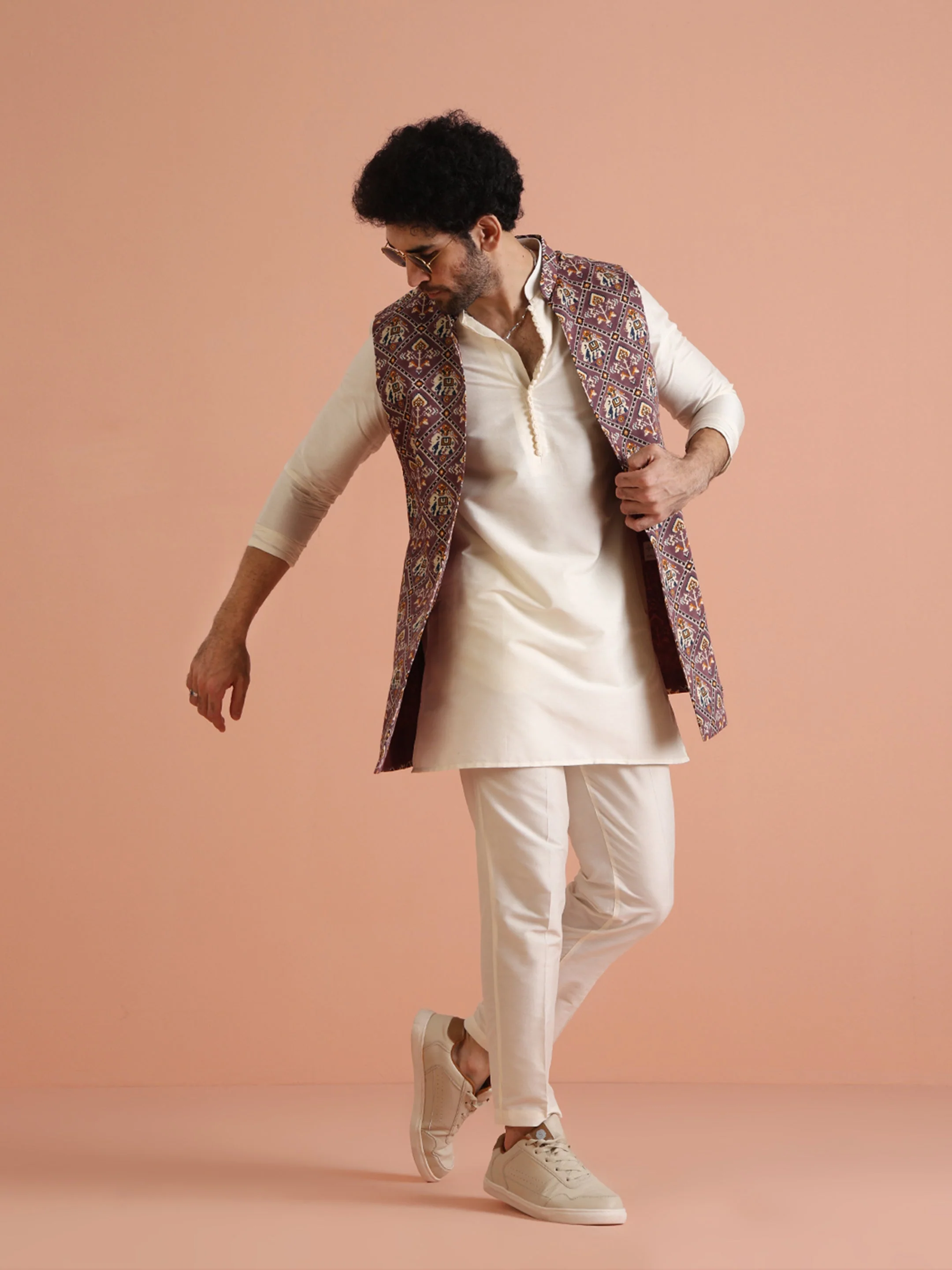 Patola Print Kurta Jacket Trouser Set