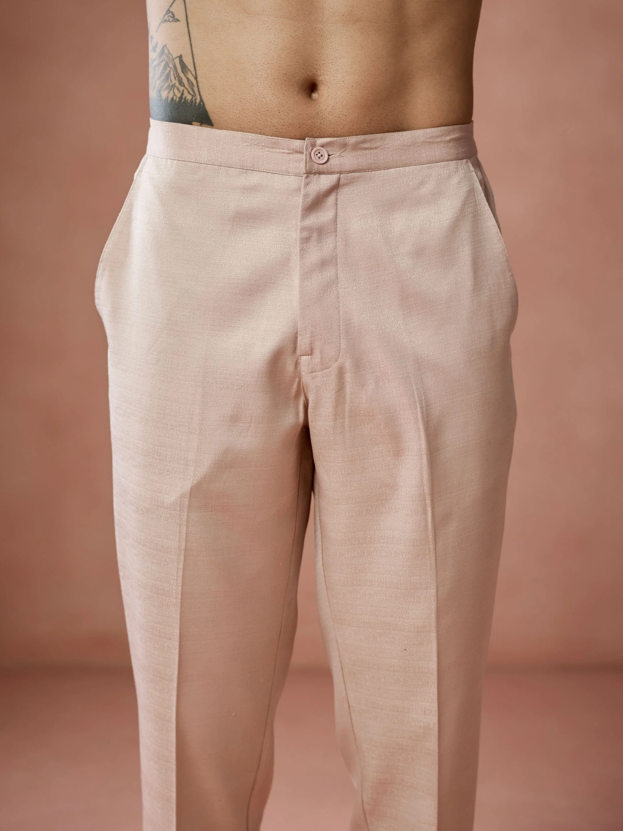 Peach Blended Solid Trouser