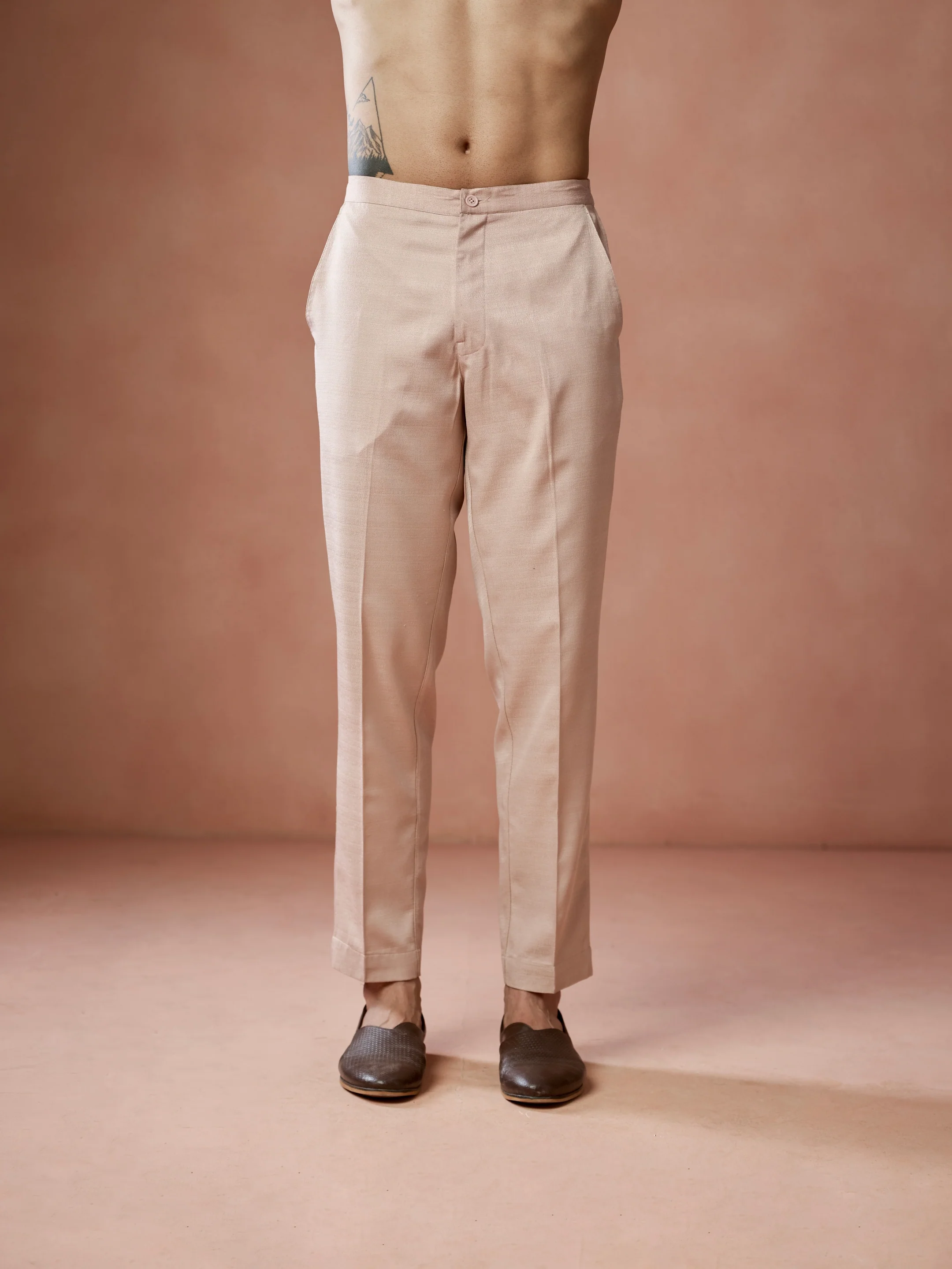 Peach Blended Solid Trouser - Image 2
