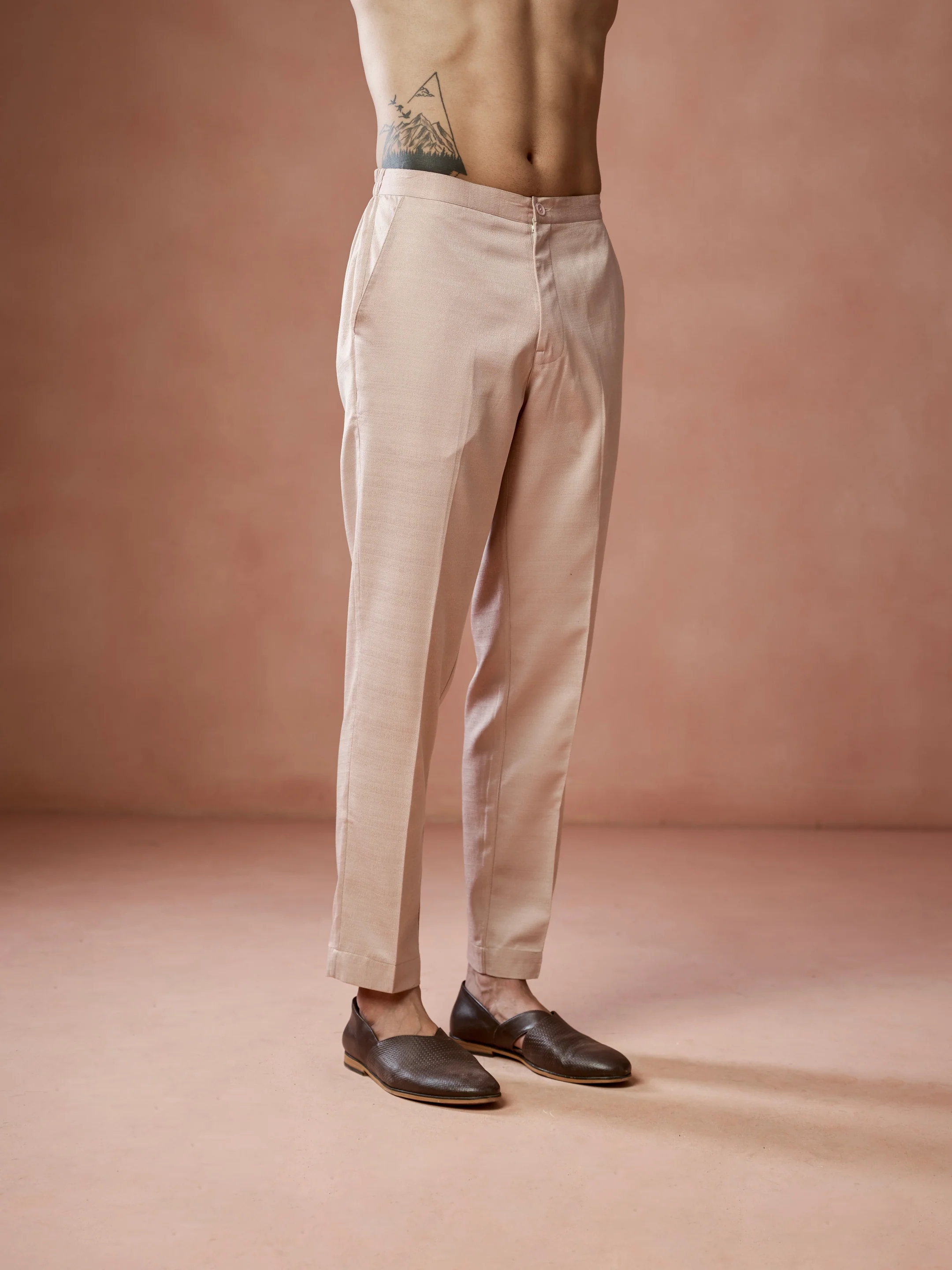 Peach Blended Solid Trouser - Image 3