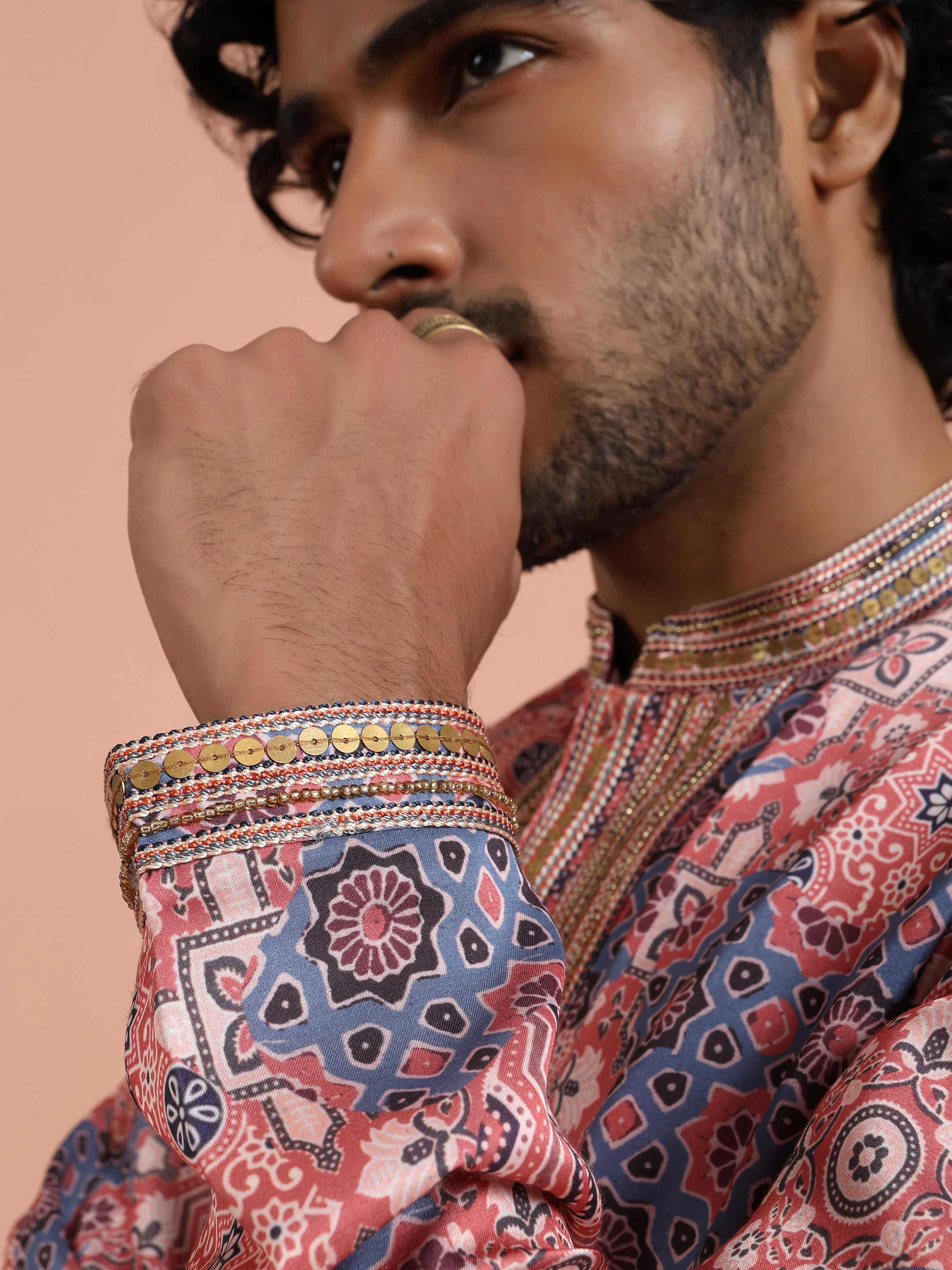 Peach Geometric Printed Kurta - Image 6