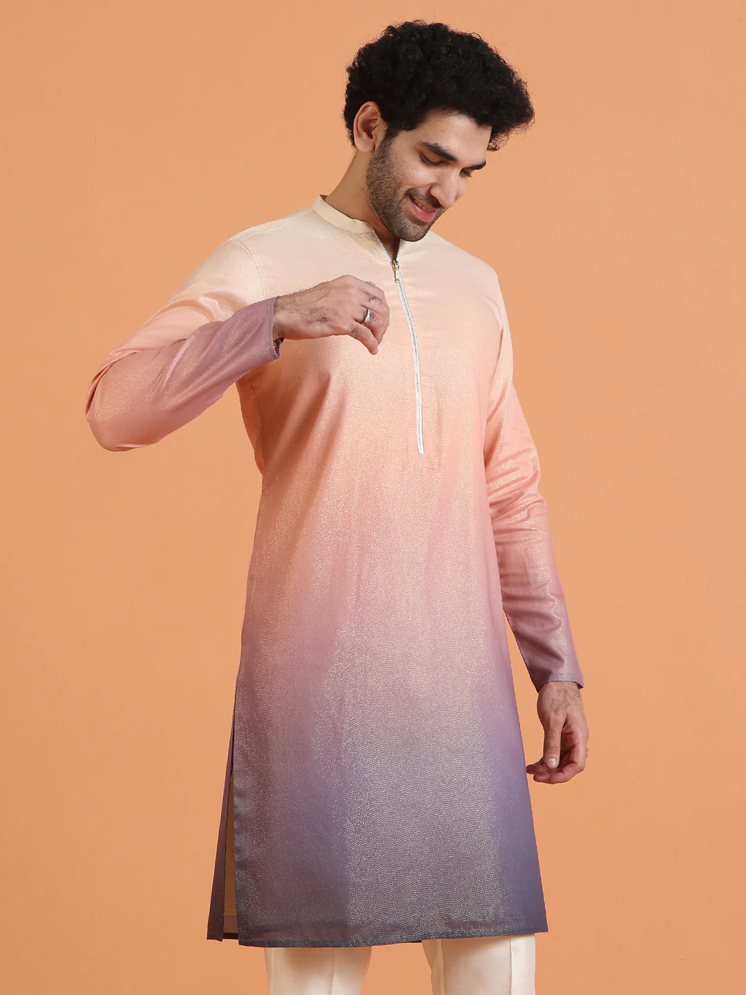 Peach Ombre Cotton Silk Zipped Kurta