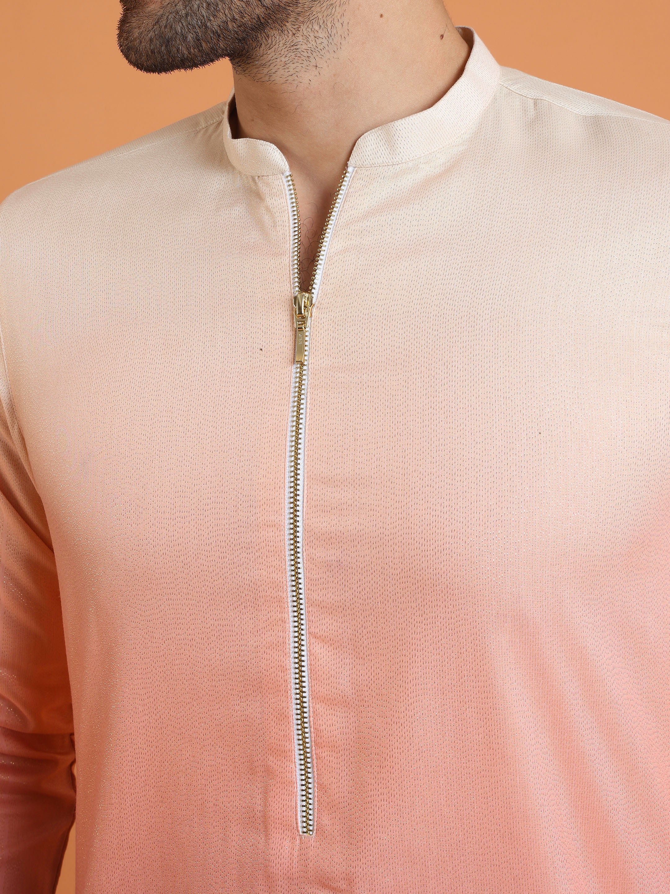Peach Ombre Cotton Silk Zipped Kurta - Image 5