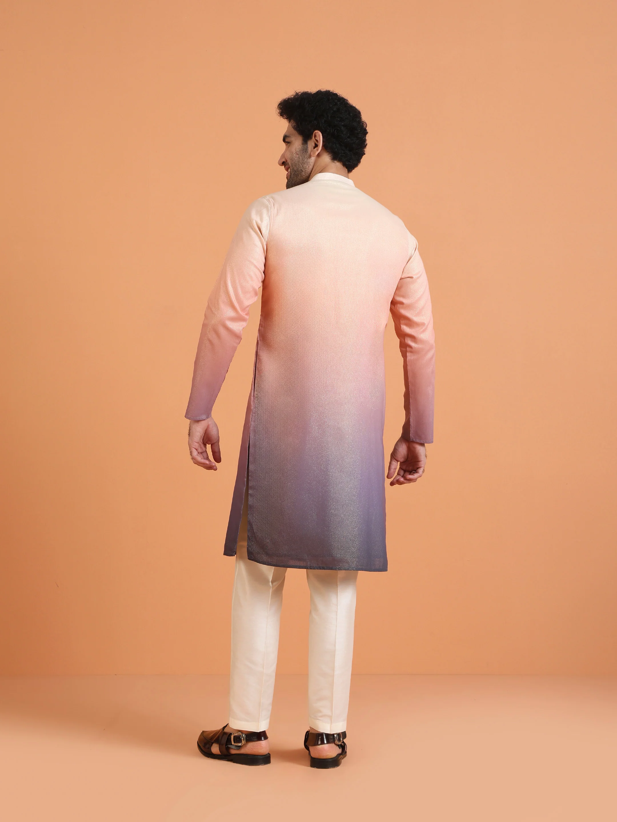 Peach Ombre Dyed Kurta with Cream Trouser Set - Image 4