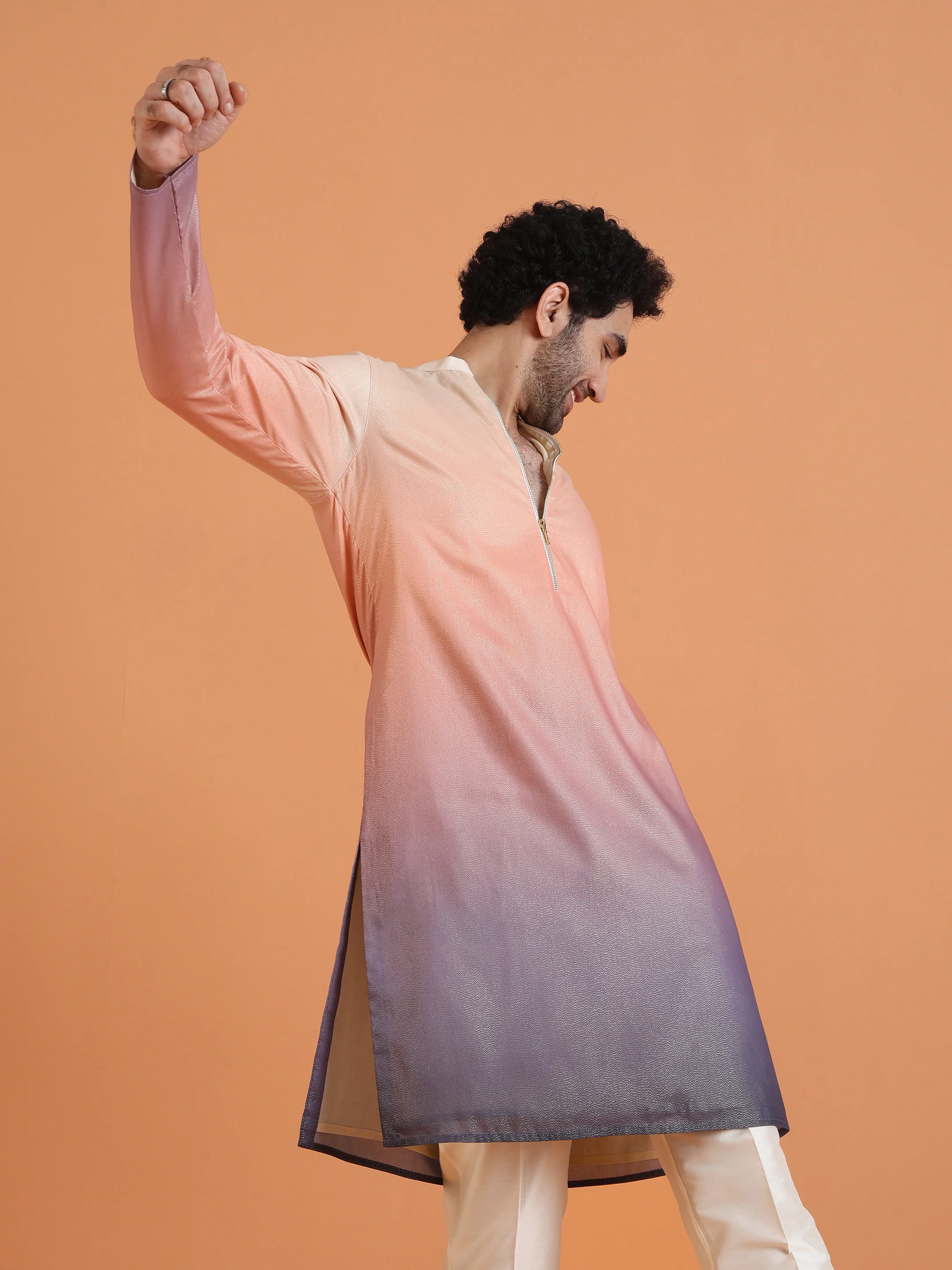 Peach Ombre Dyed Kurta with Cream Trouser Set - Image 8
