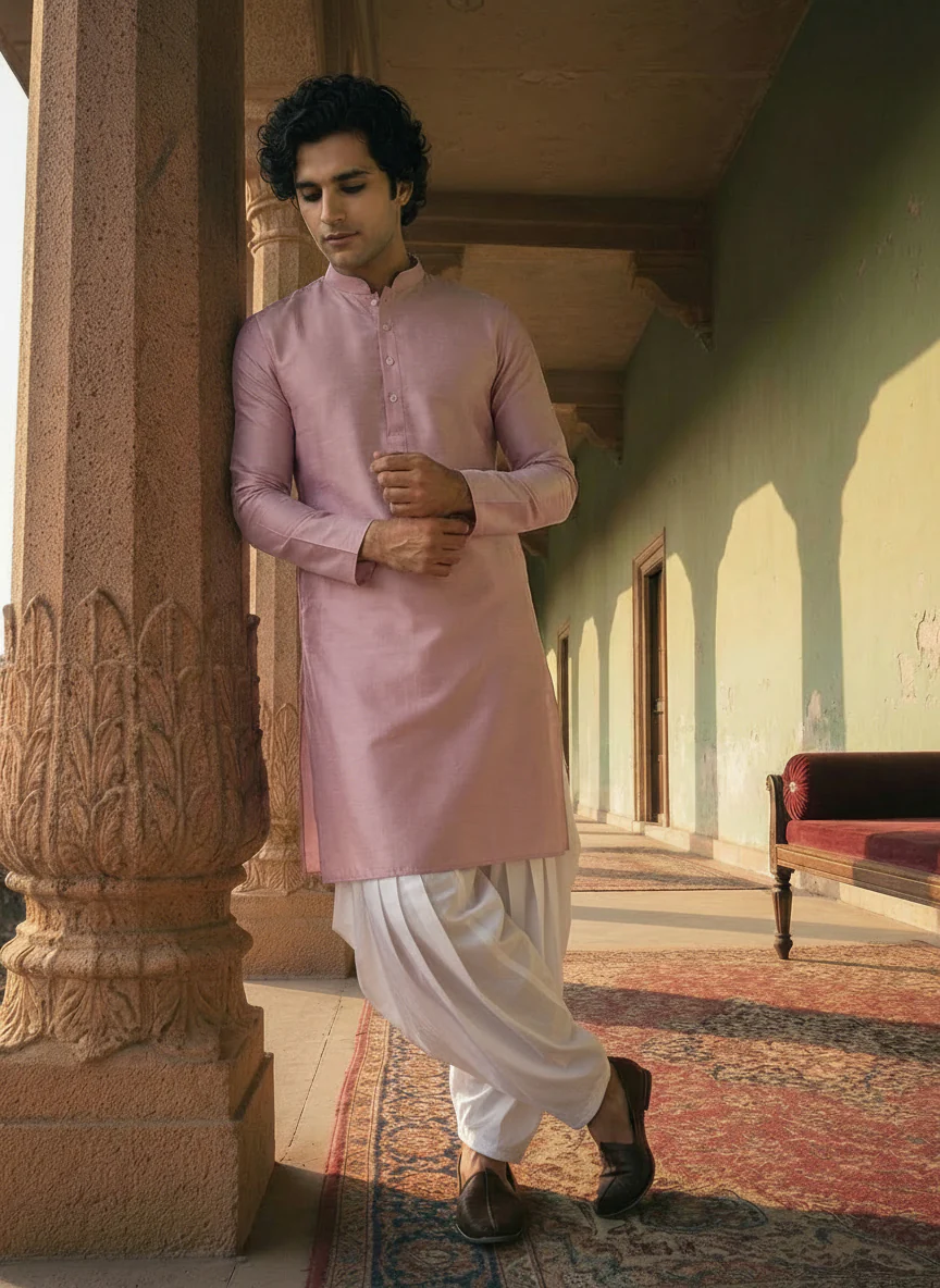 Pink Cotton Blend Solid Kurta Patiyala Set