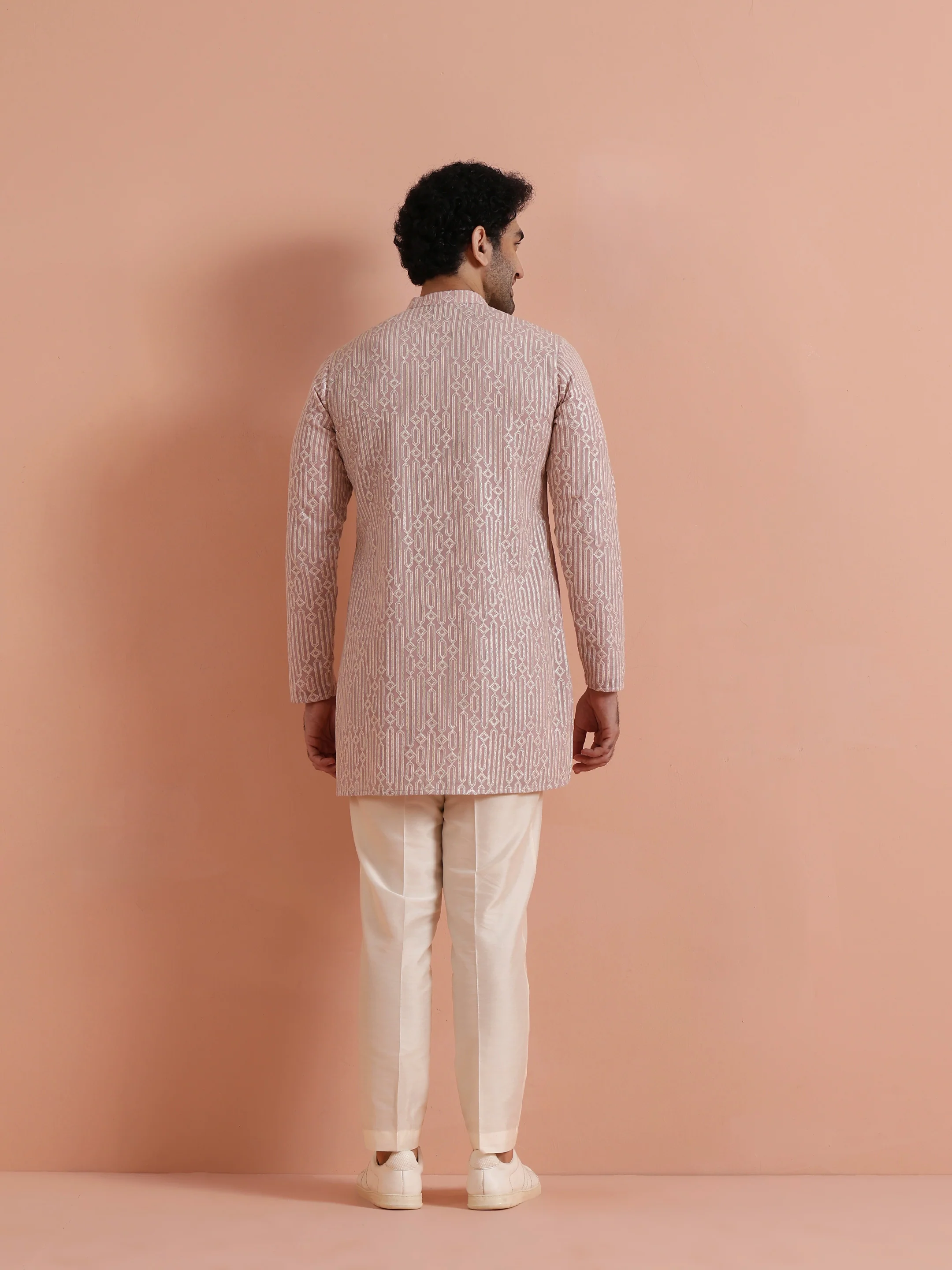 Pink Embroidered Mid Kurta Trouser Set - Image 4