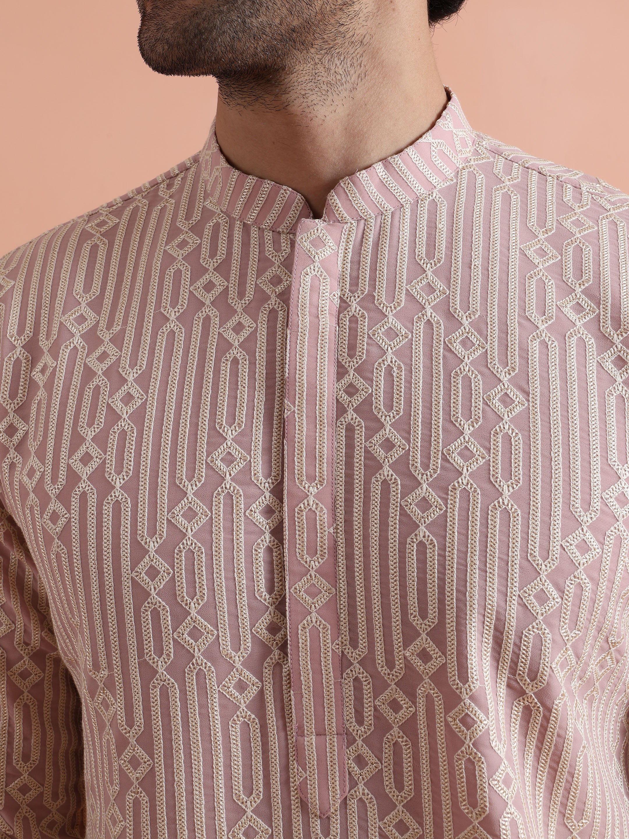 Pink Embroidered Mid Kurta Trouser Set - Image 5