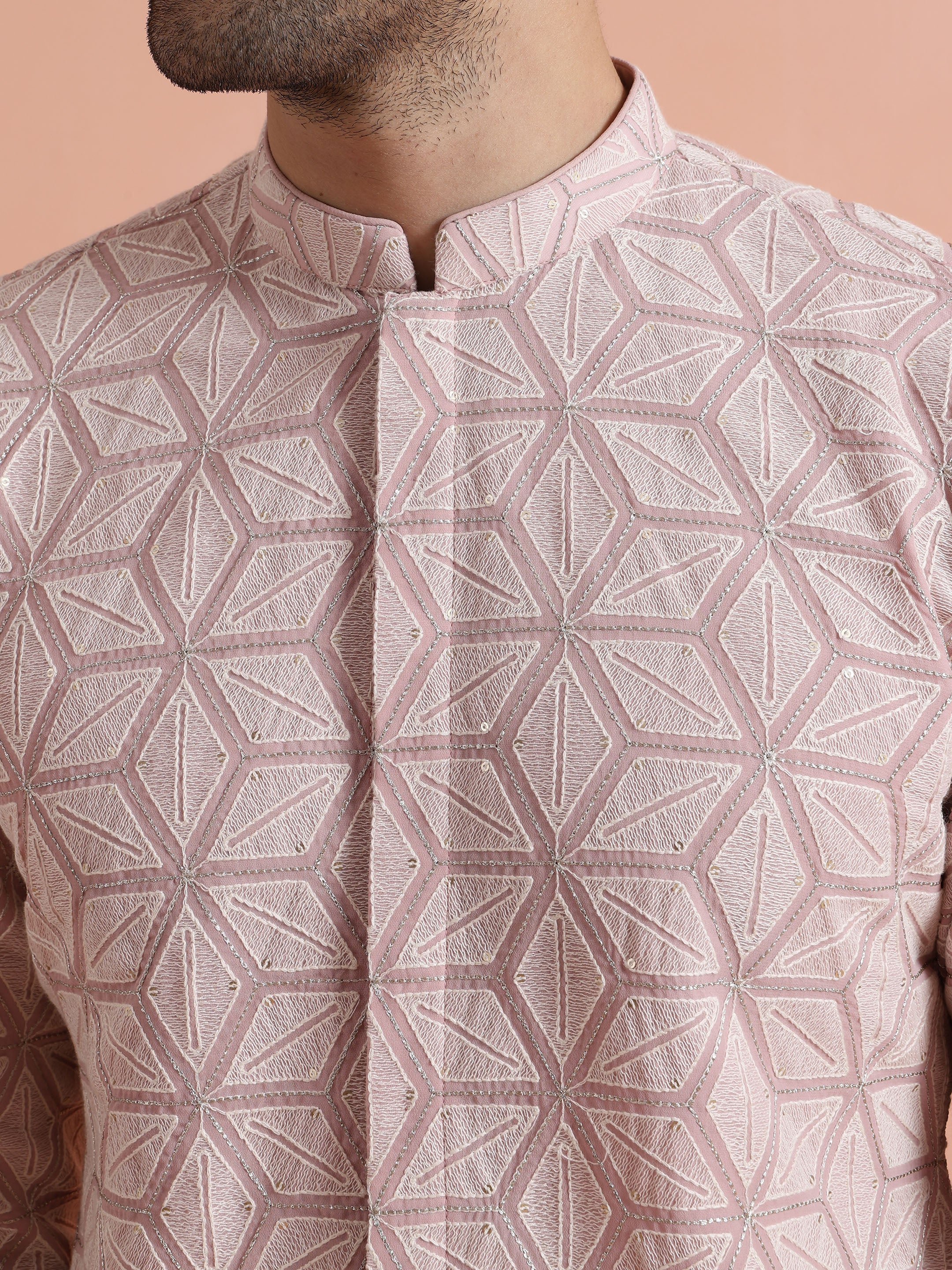 Pink Geometric Kurta Trouser Set - Image 5