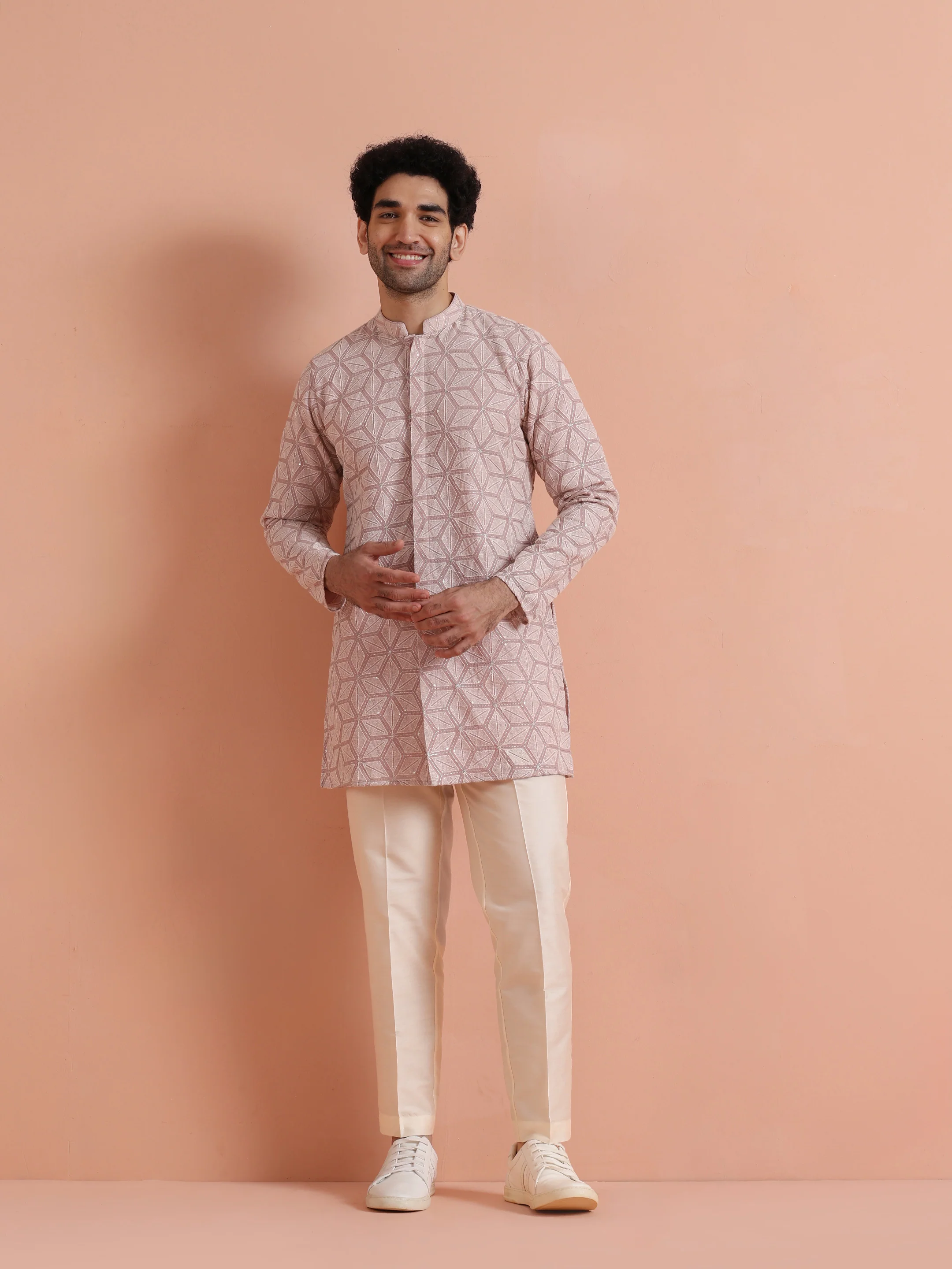 Pink Geometric Kurta Trouser Set - Image 8