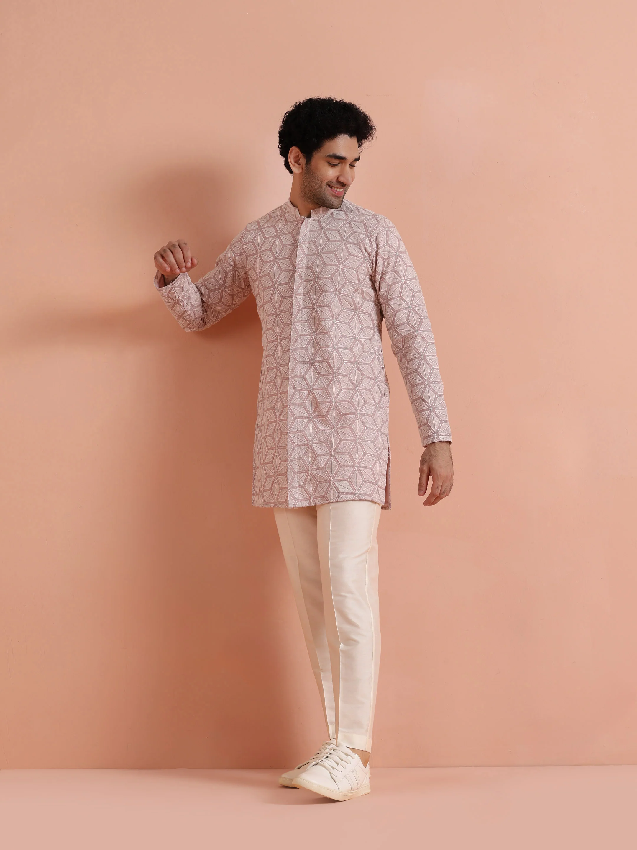 Pink Georgette Chikankari Kurta - Image 3