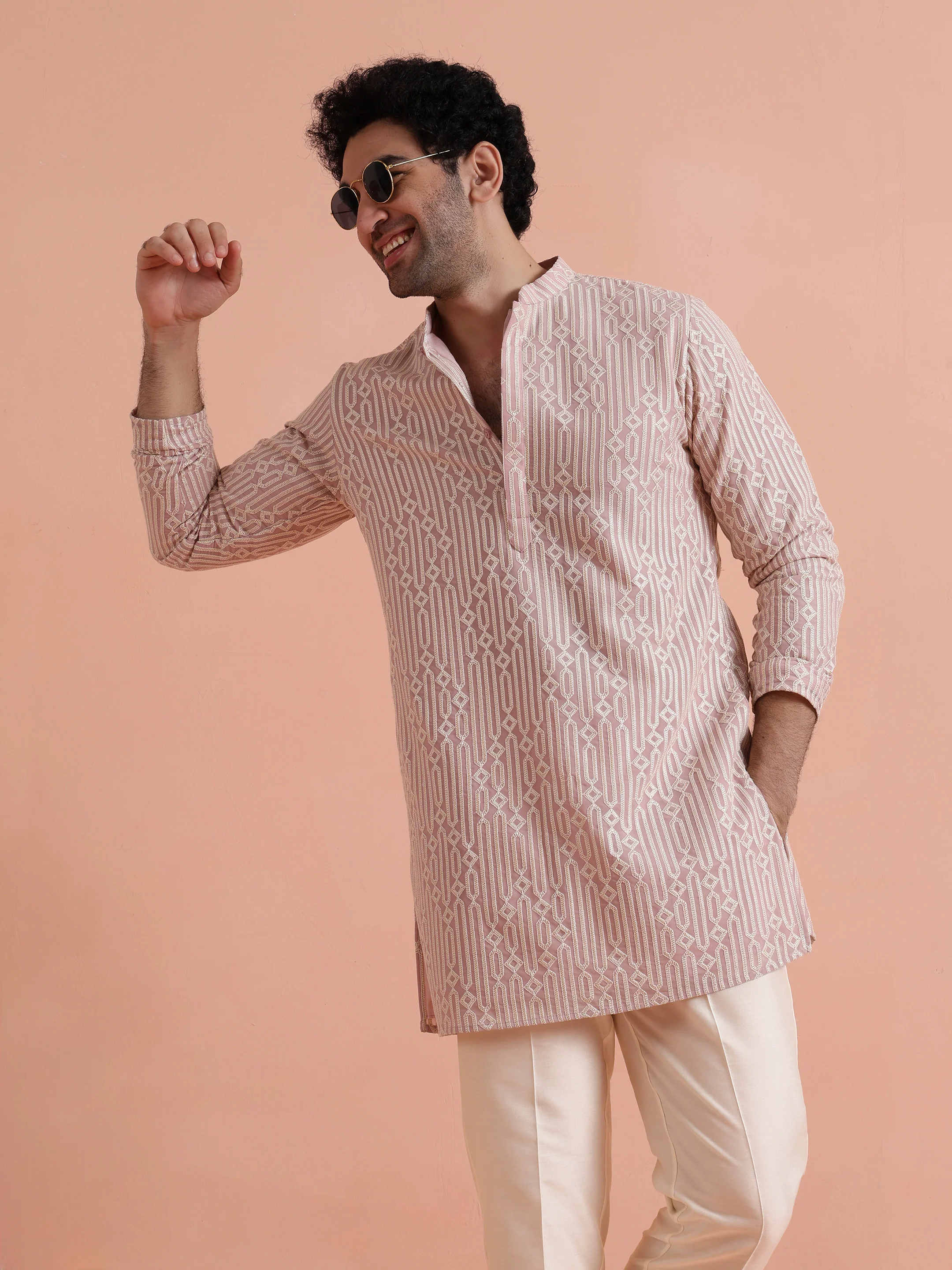 Pink Georgette Embroidered Mid Kurta