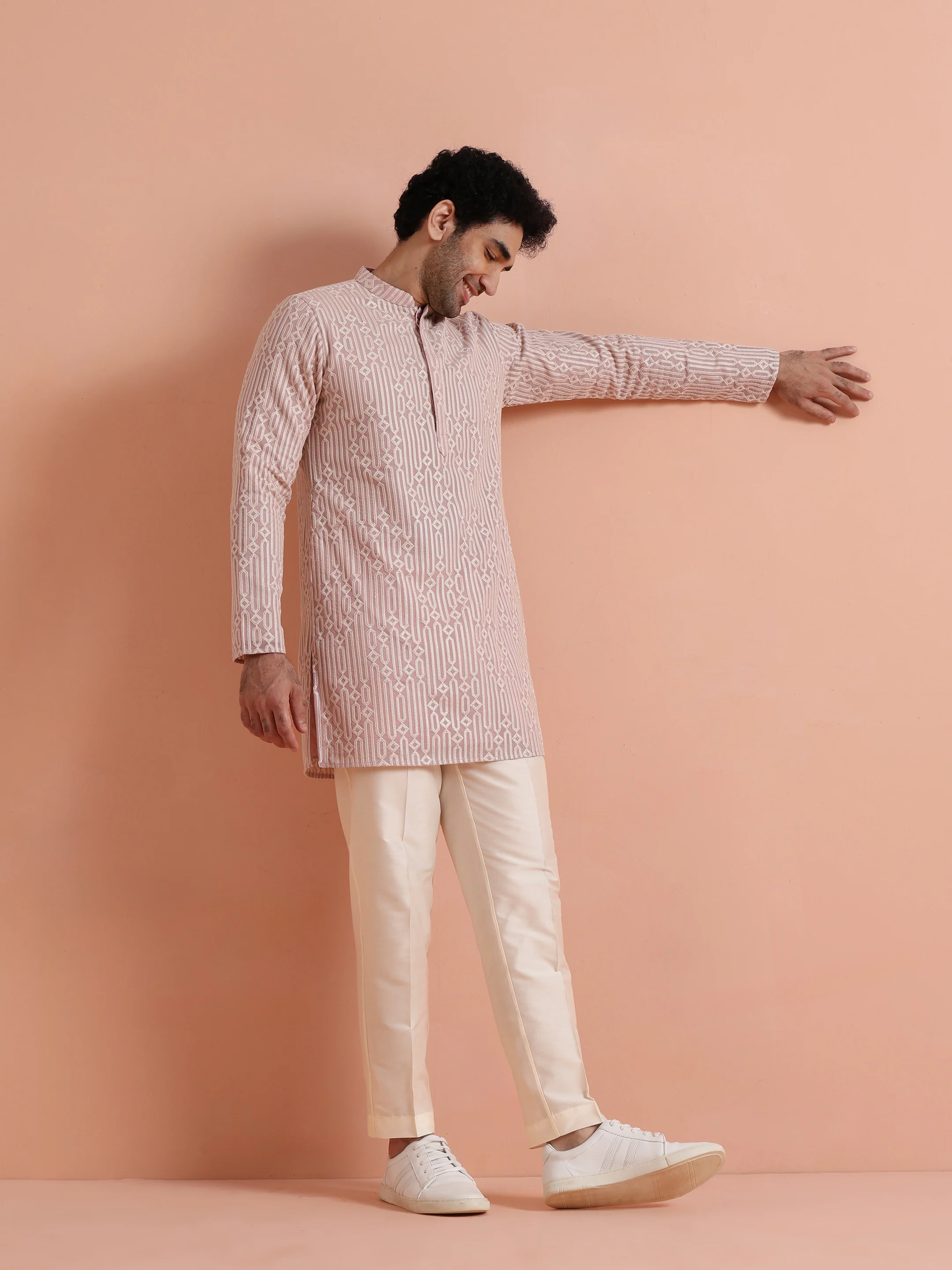 Pink Georgette Embroidered Mid Kurta - Image 2