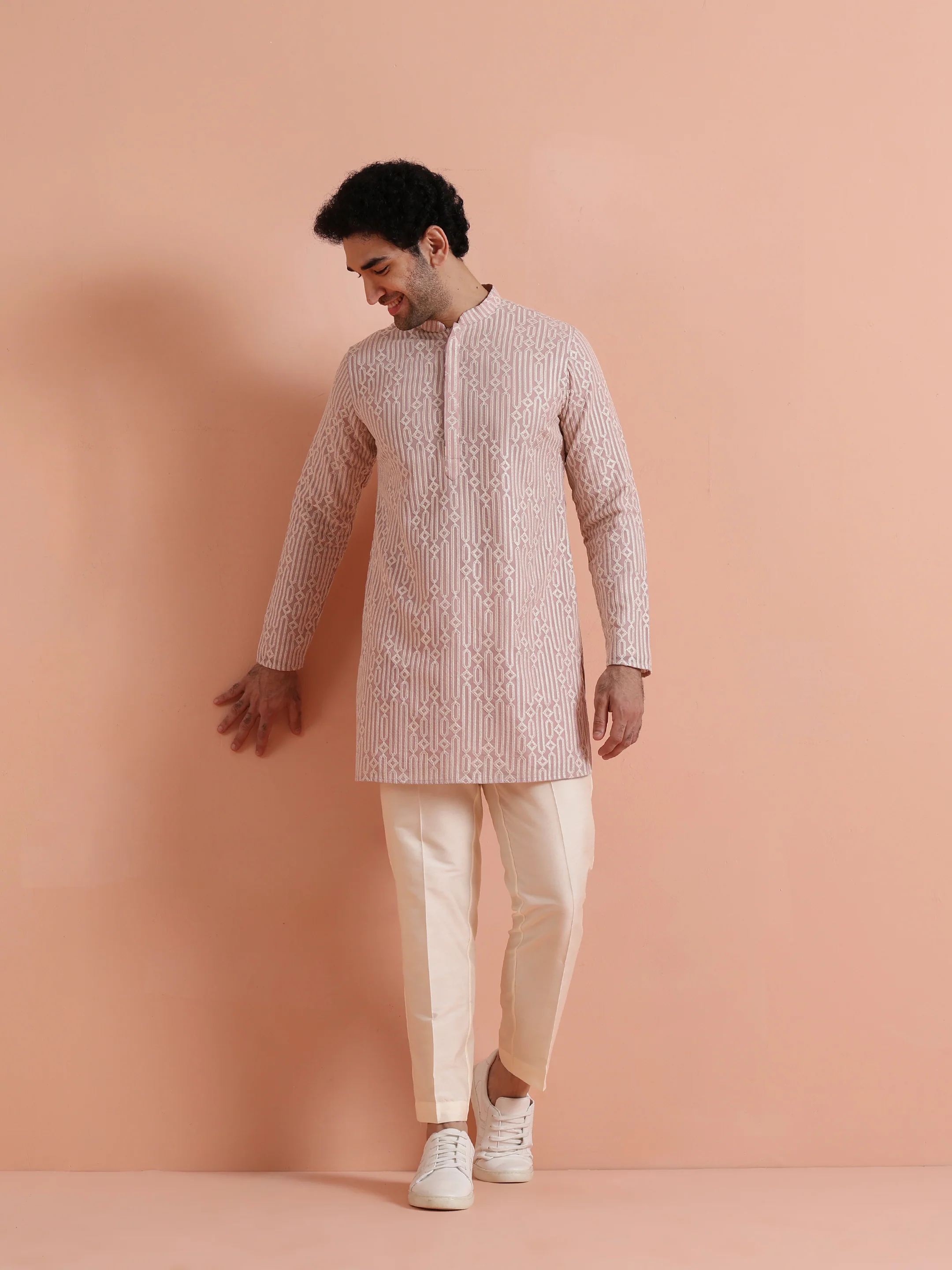 Pink Georgette Embroidered Mid Kurta - Image 6