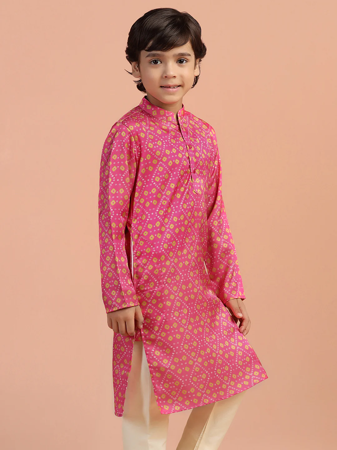Pink Gold Printed Kids Kurta