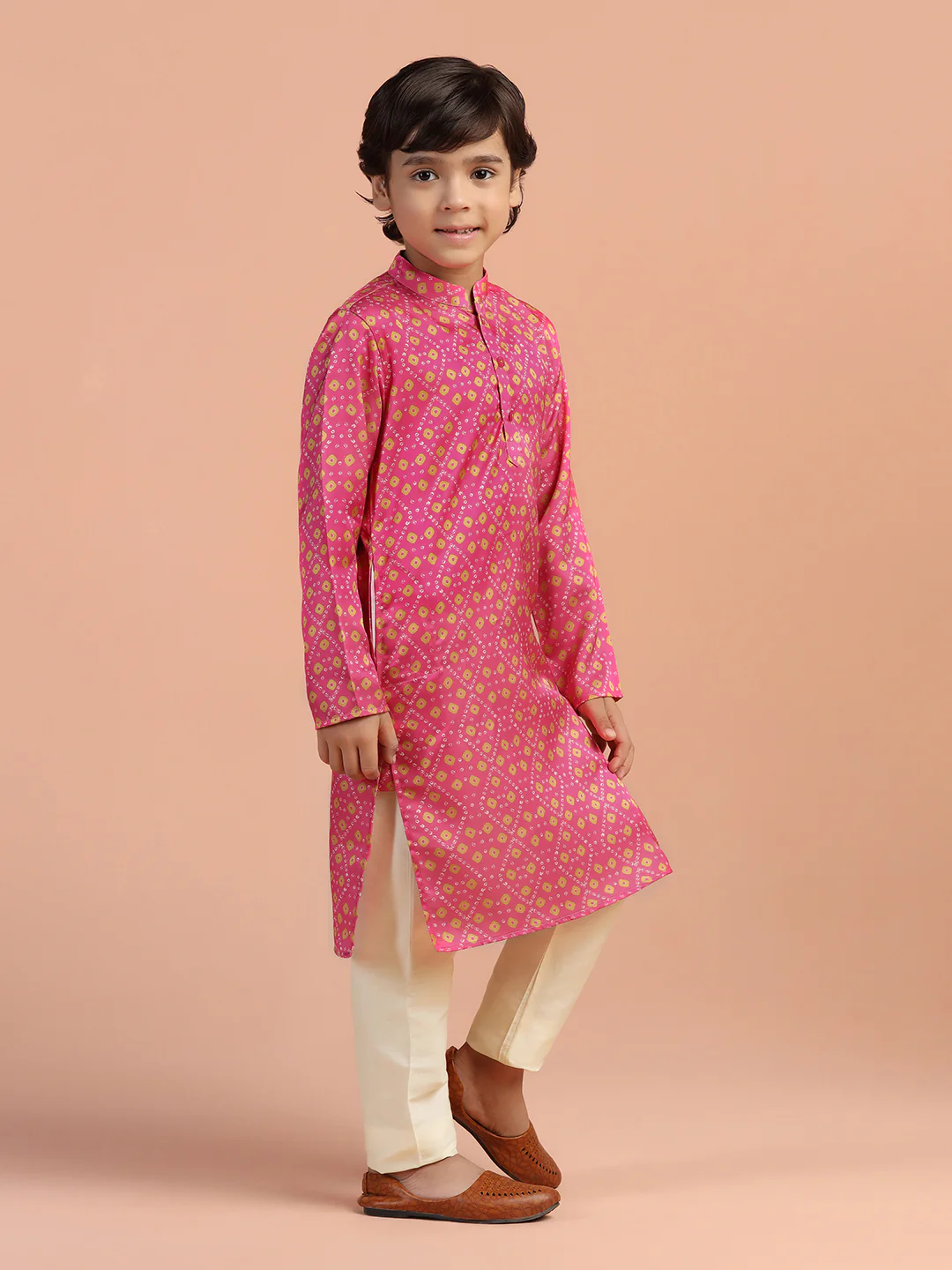 Pink Gold Printed Kids Kurta - Image 3
