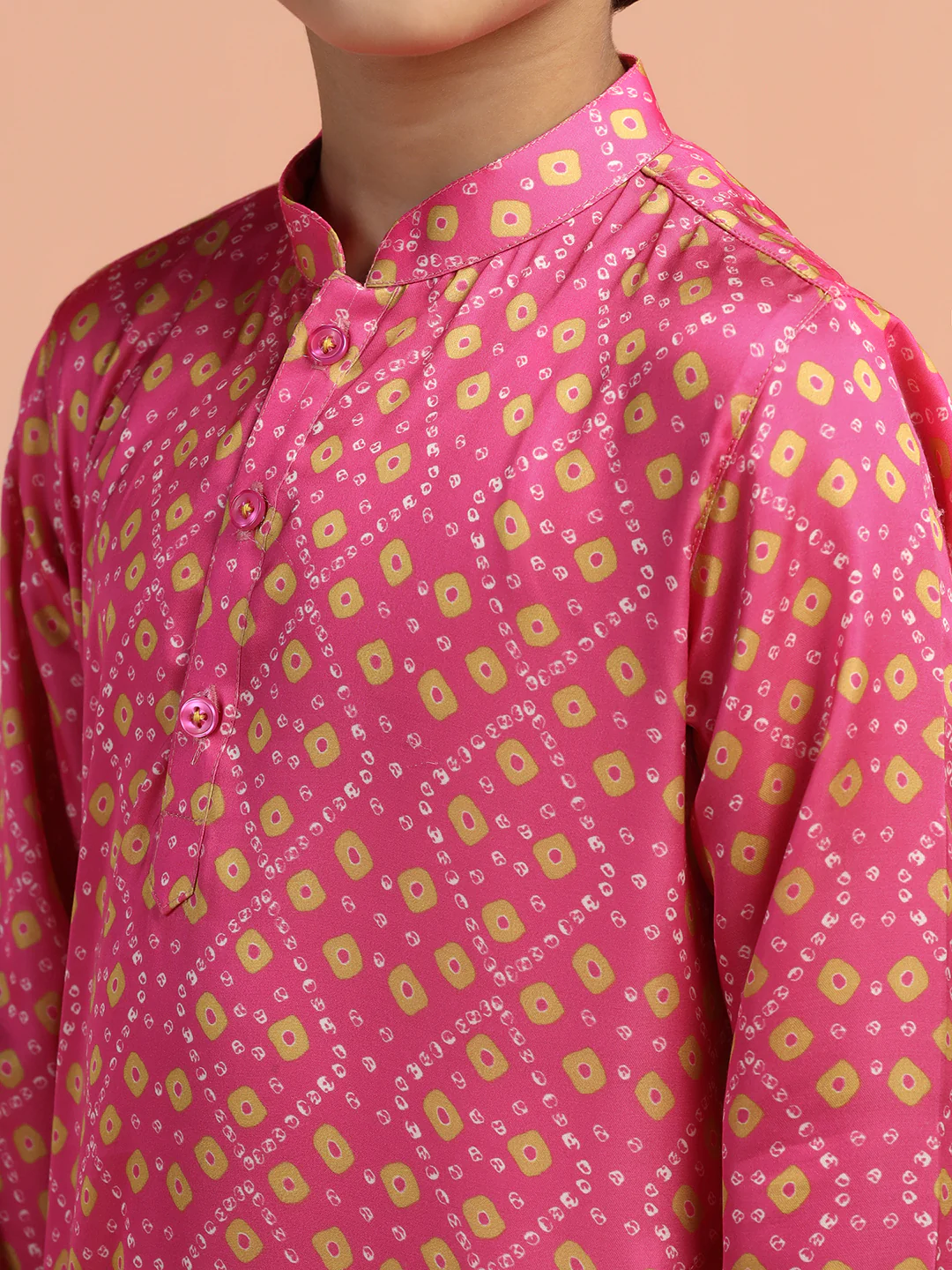 Pink Gold Printed Kids Kurta - Image 5