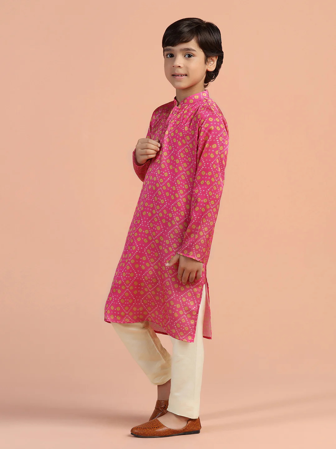 Pink Gold Printed Kids Kurta Set - Image 2