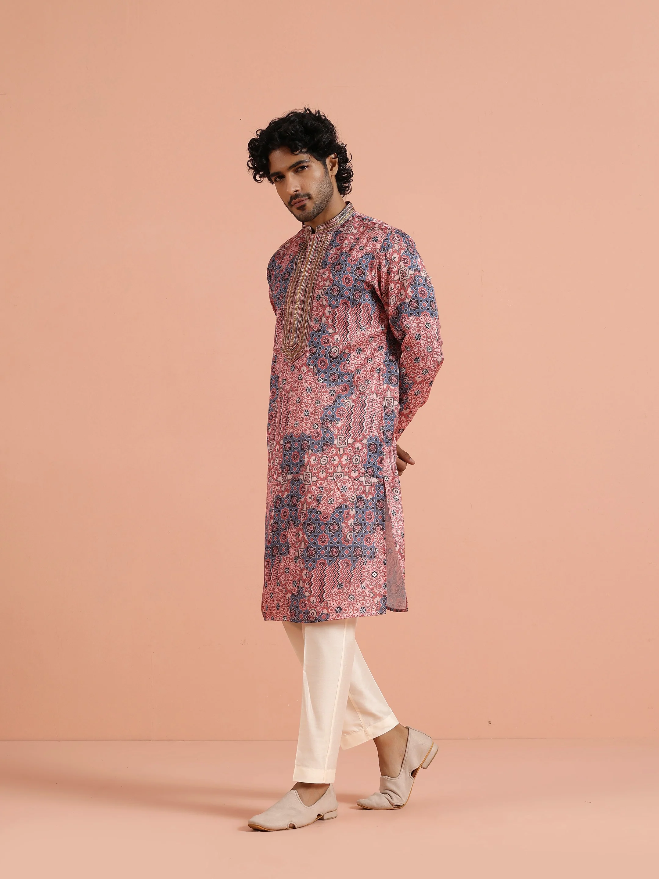 Pink Navy Printed Kurta Trouser - Image 3