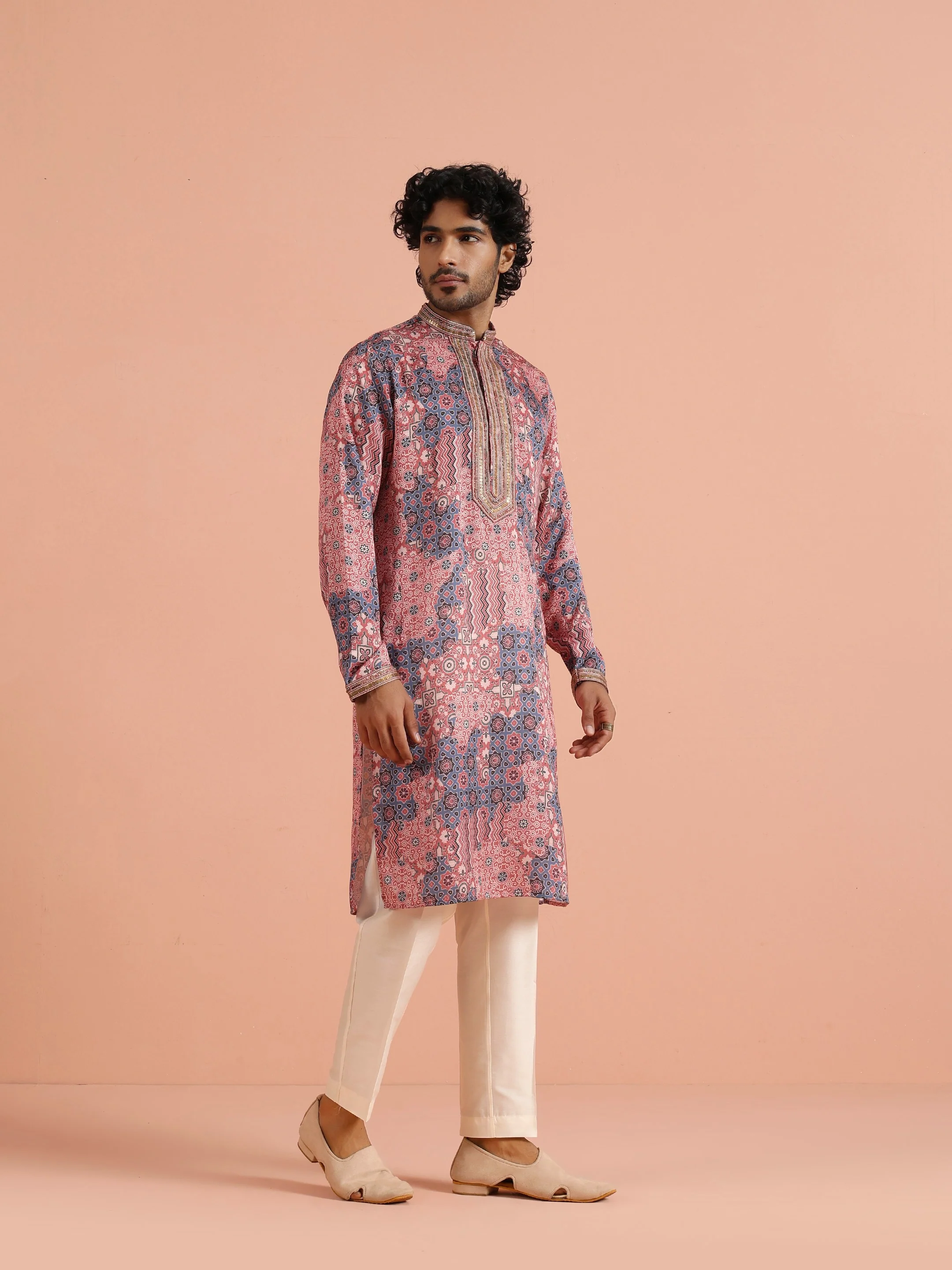Pink Navy Printed Kurta Trouser - Image 4