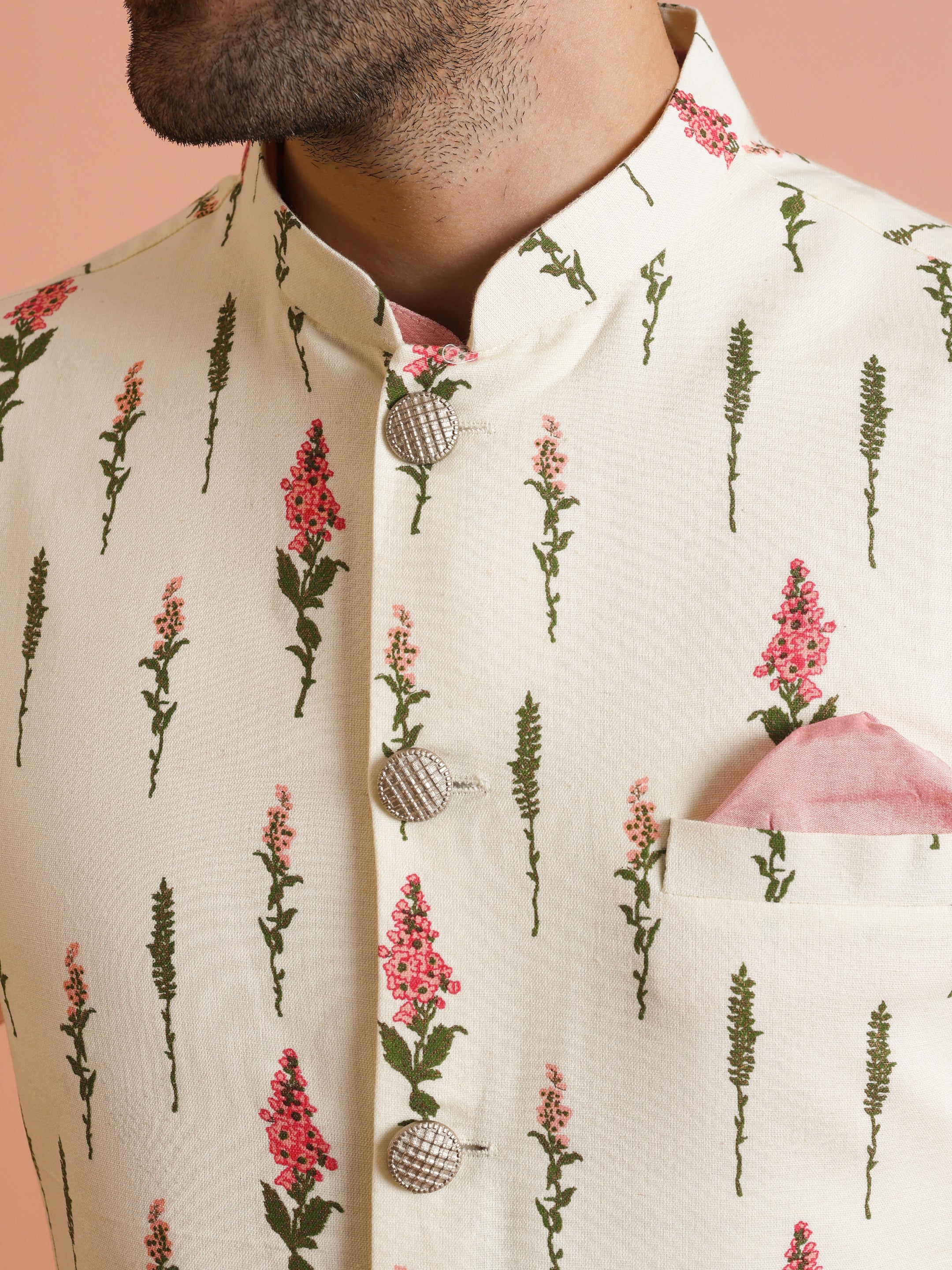 Pink Printed Cotton Blend Kurta Jacket Set - Image 5