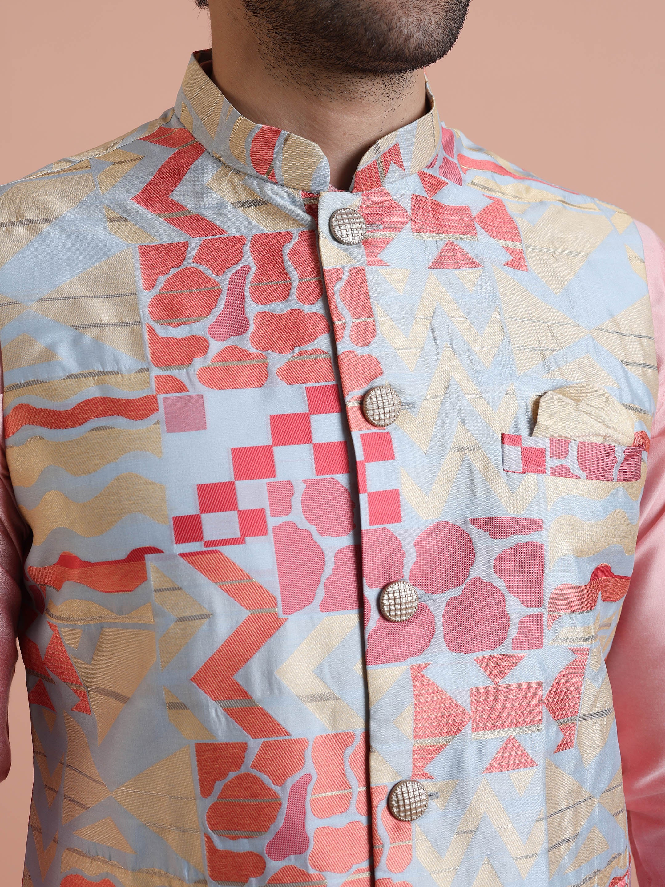 Pink Printed Cotton Blend Kurta Jacket Set - Image 5