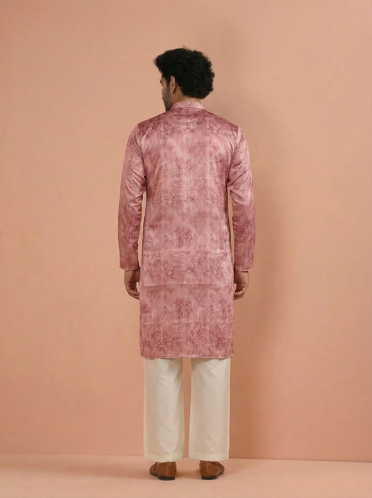 Pink Silk Blend Embroidered Kurta Wide Leg Trouser Set - Image 3