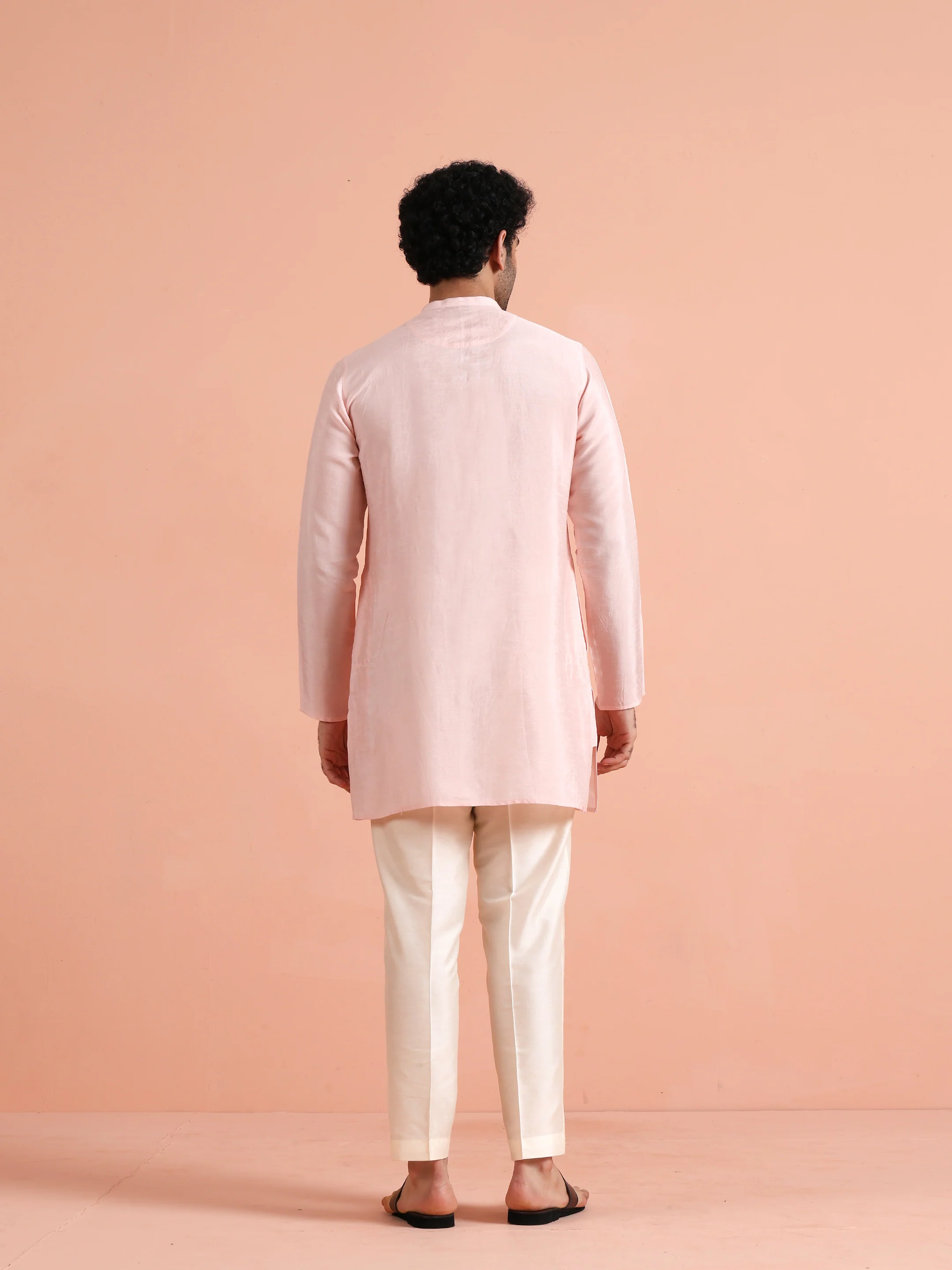 Pink Solid Cotton Kurta Trouser Set - Image 4