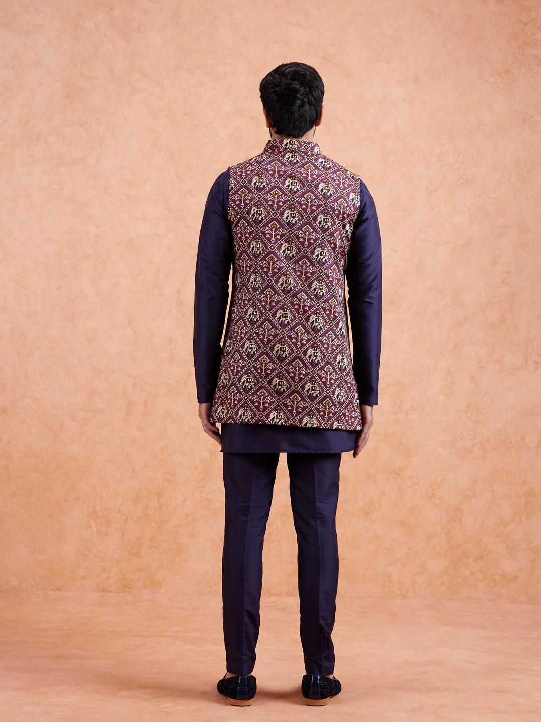 Maroon Ikat Front Open Jacket Kurta Set - Image 5