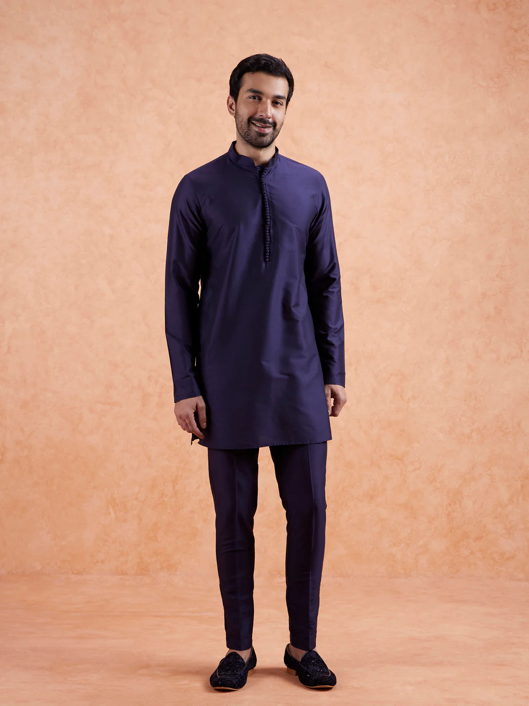 Maroon Ikat Front Open Jacket Kurta Set - Image 7