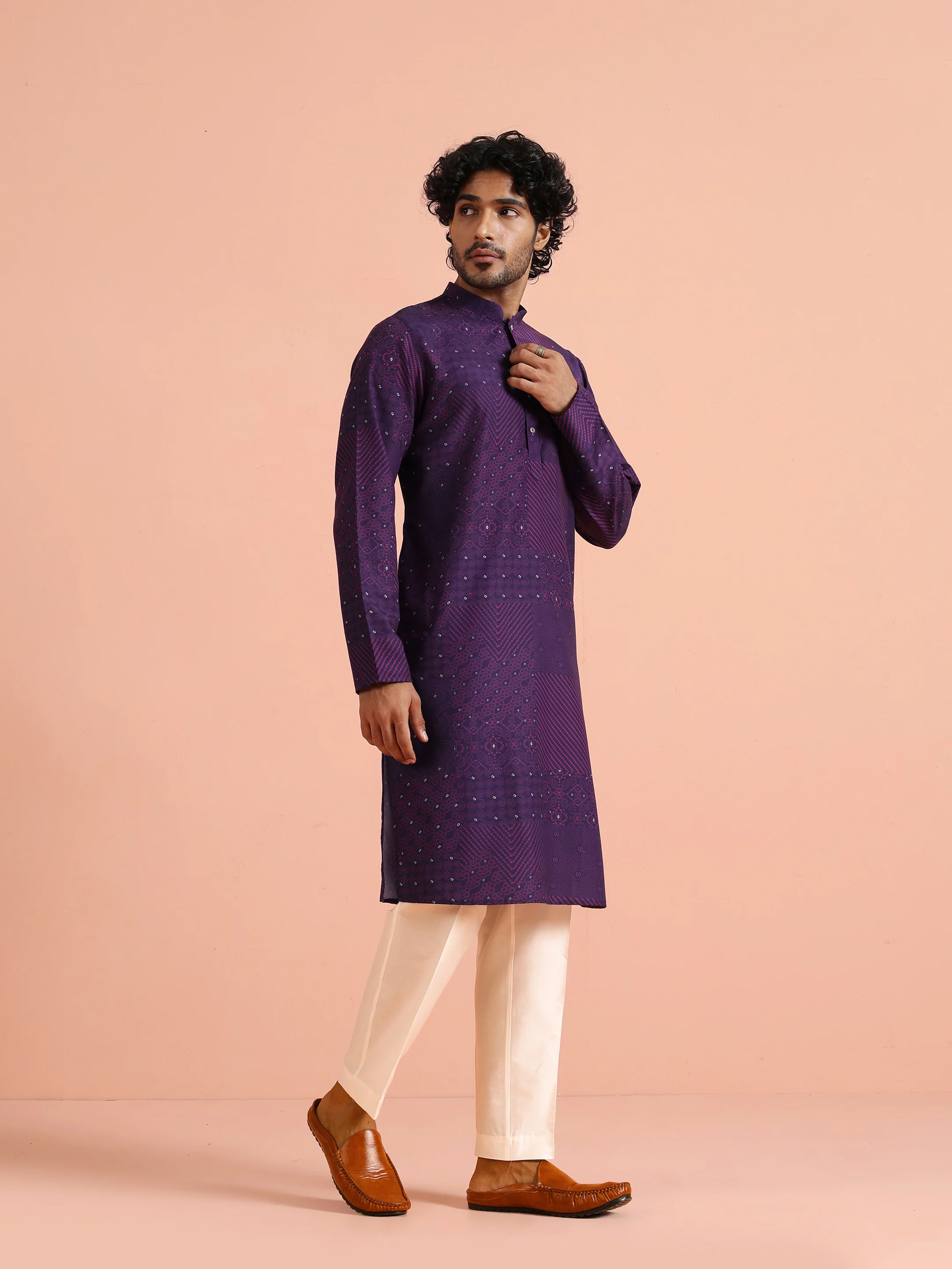 Purple Geometric Printed Kurta - Image 3