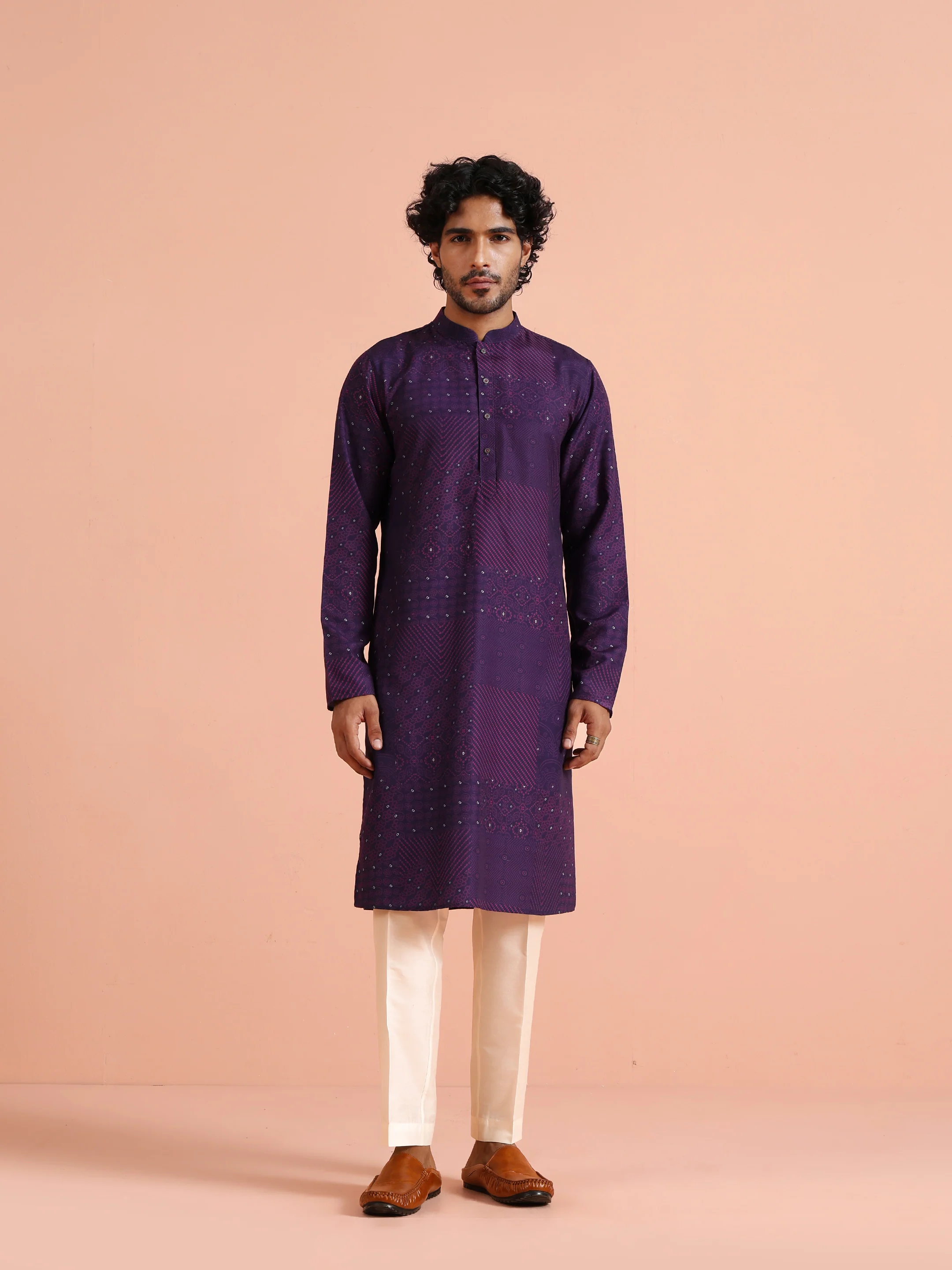 Purple Geometric Printed Kurta - Image 6