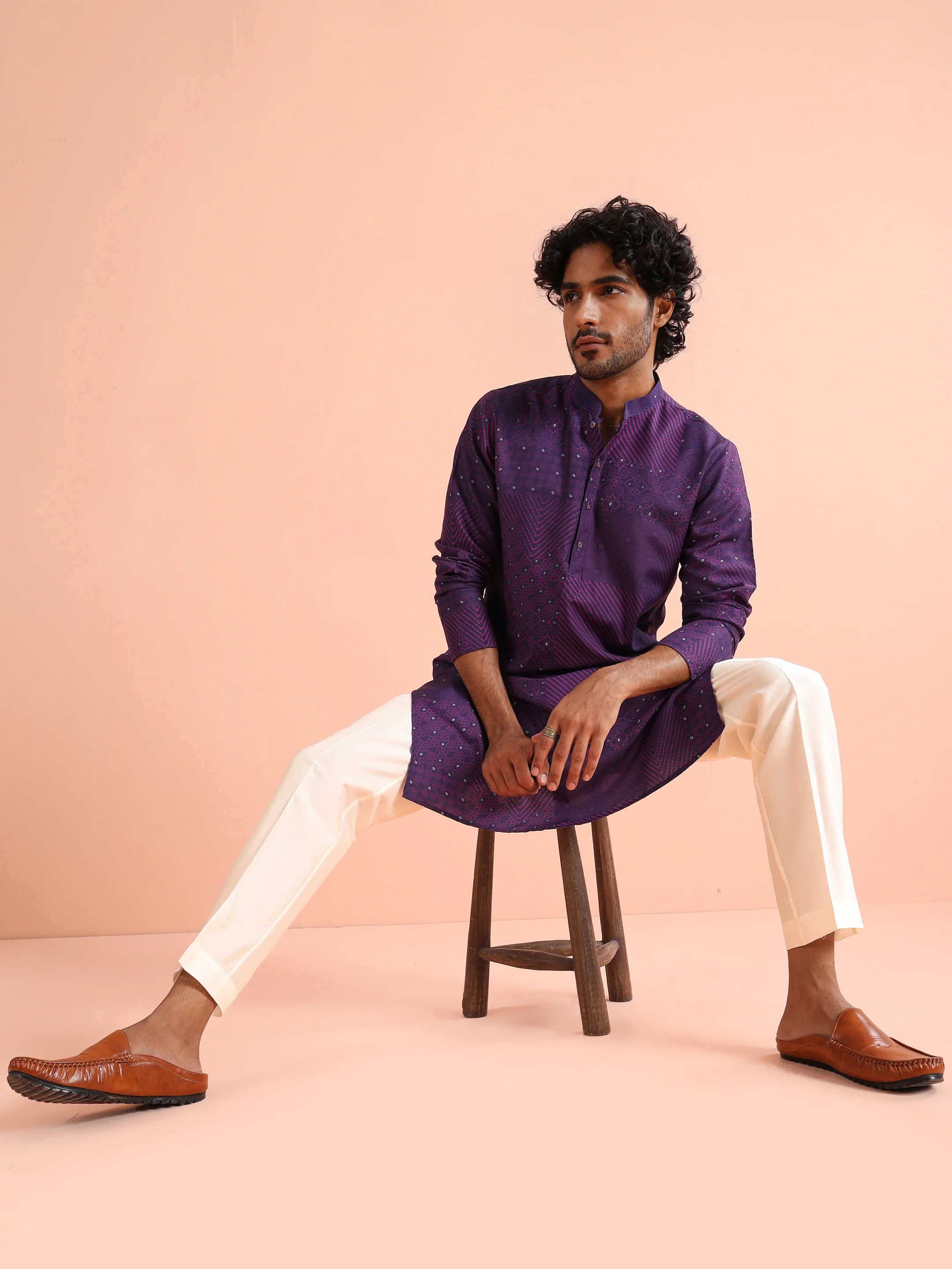 Purple Geometric Printed Kurta - Image 7