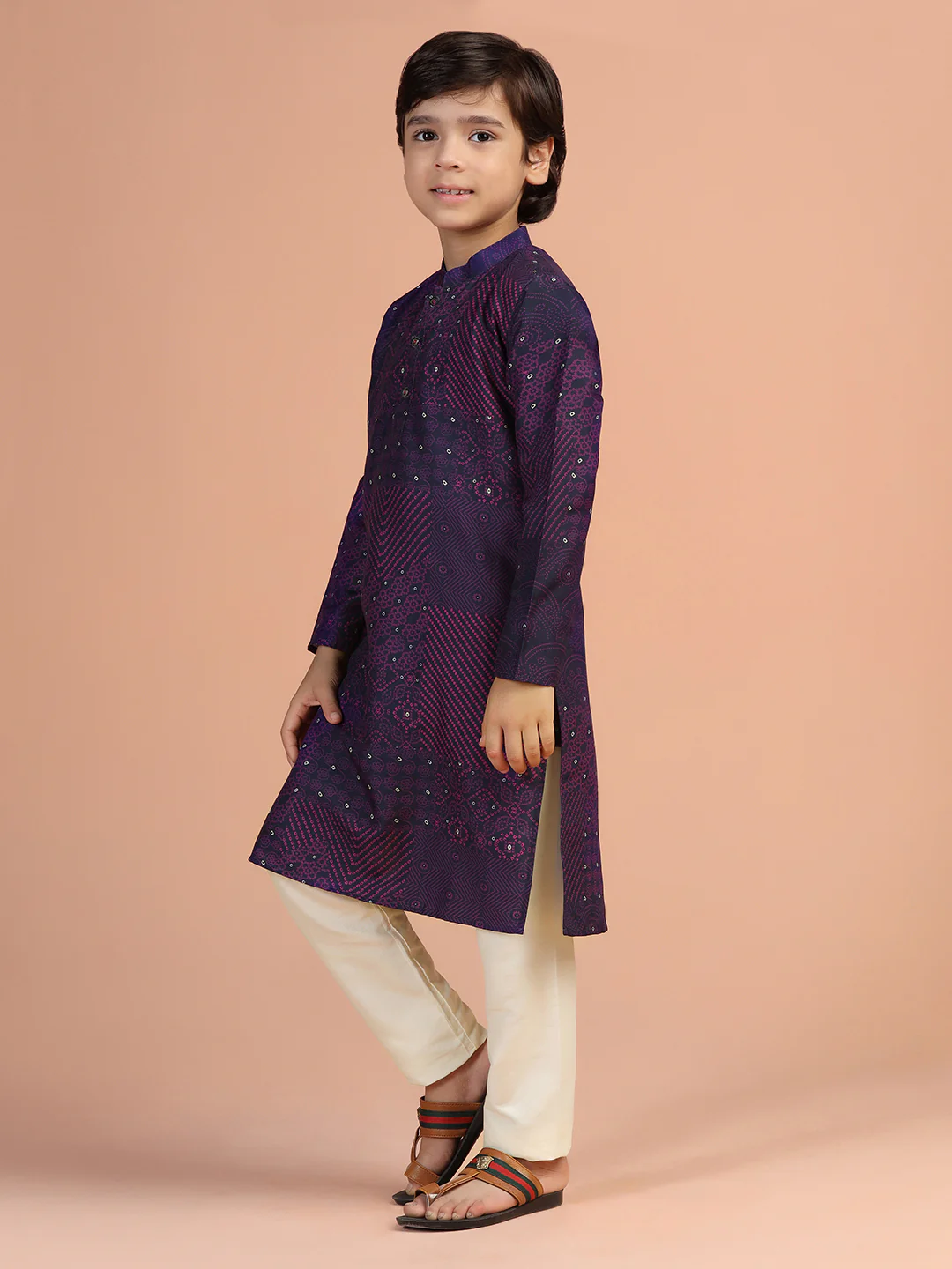 Purple Mirror Print Kids Kurta Set - Image 2