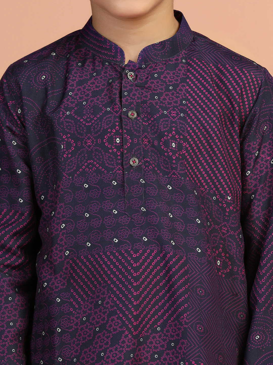 Purple Mirror Print Kids Kurta Set - Image 5