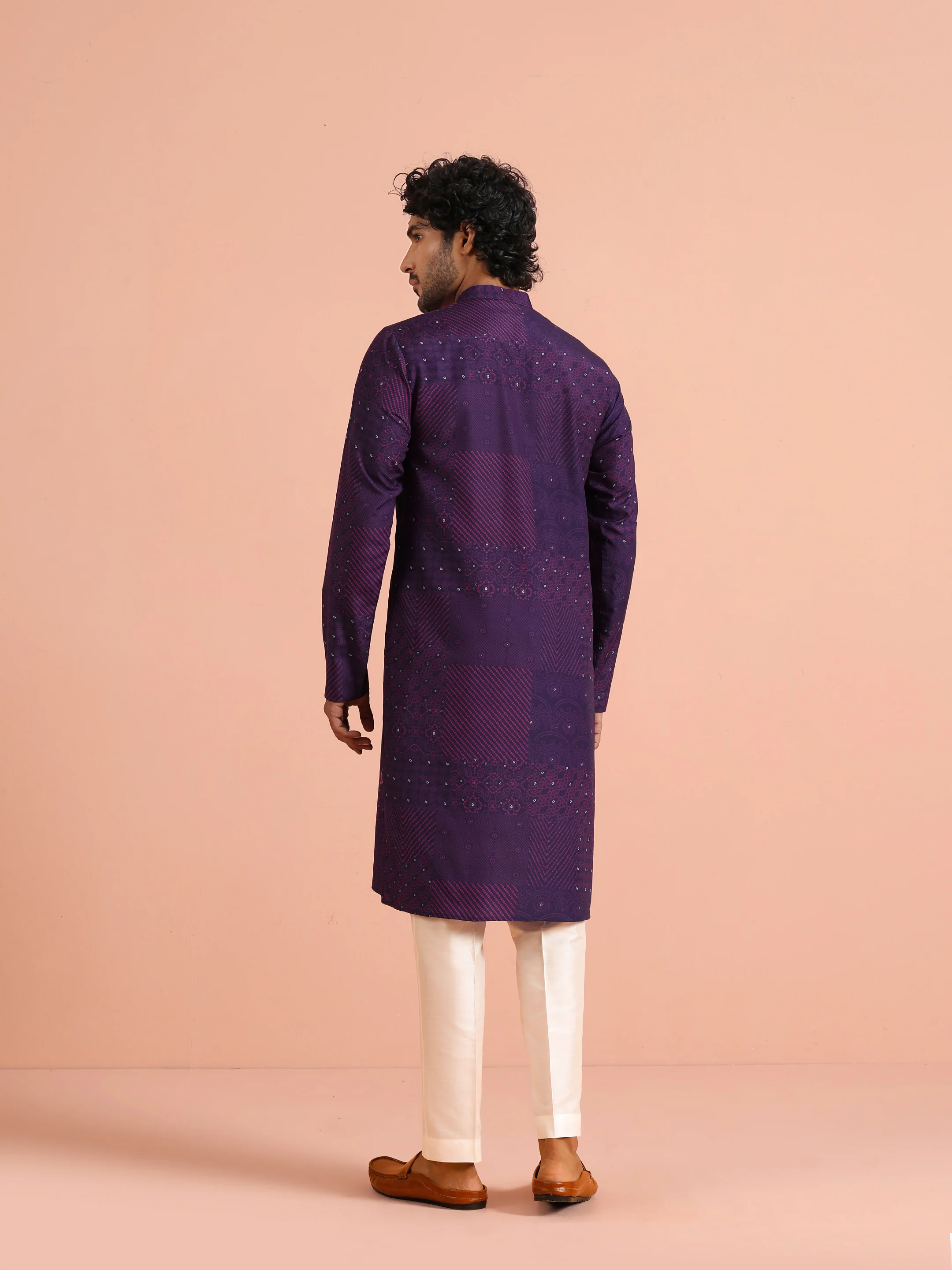 Purple Printed Cotton Kurta Trouser - Image 4