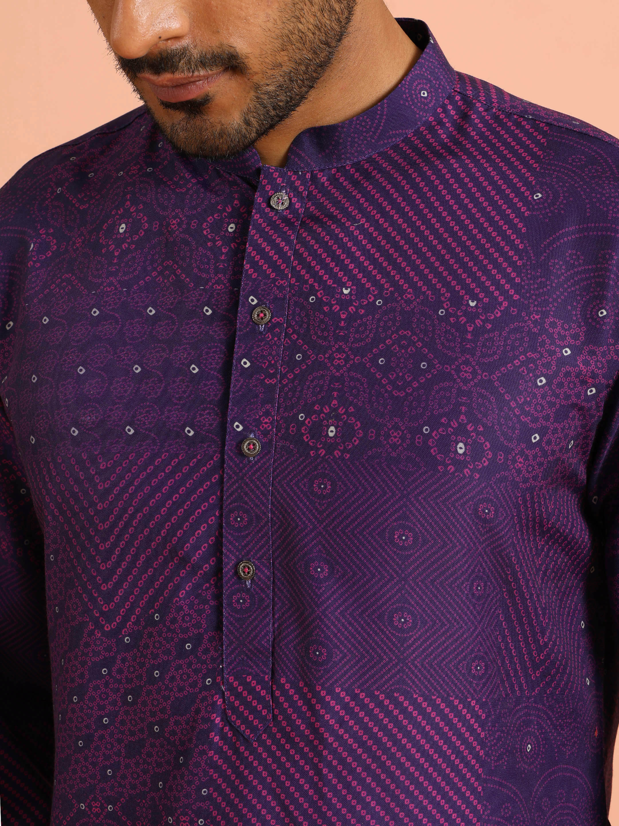 Purple Printed Cotton Kurta Trouser - Image 5