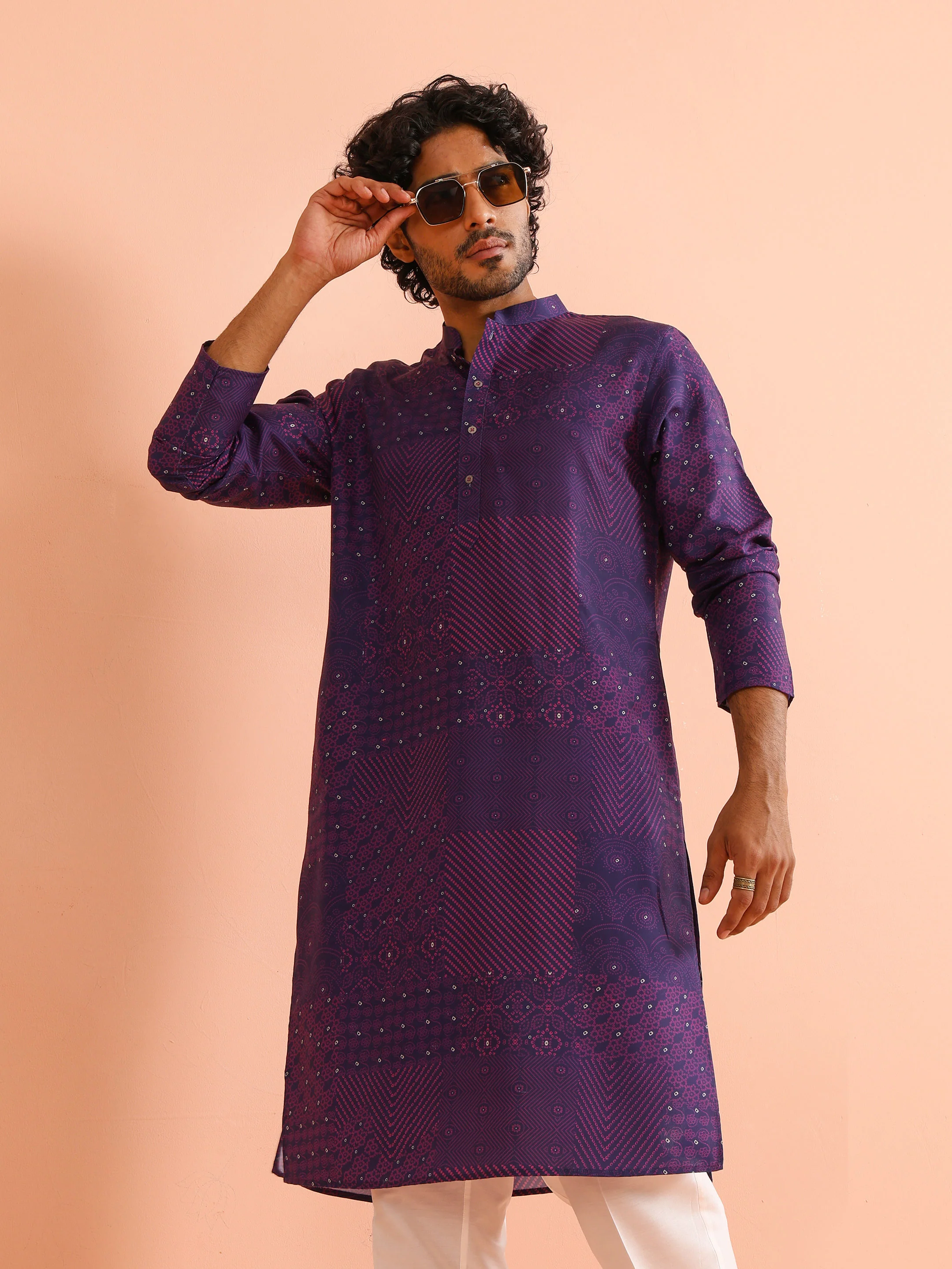 Purple Printed Cotton Kurta Trouser - Image 7