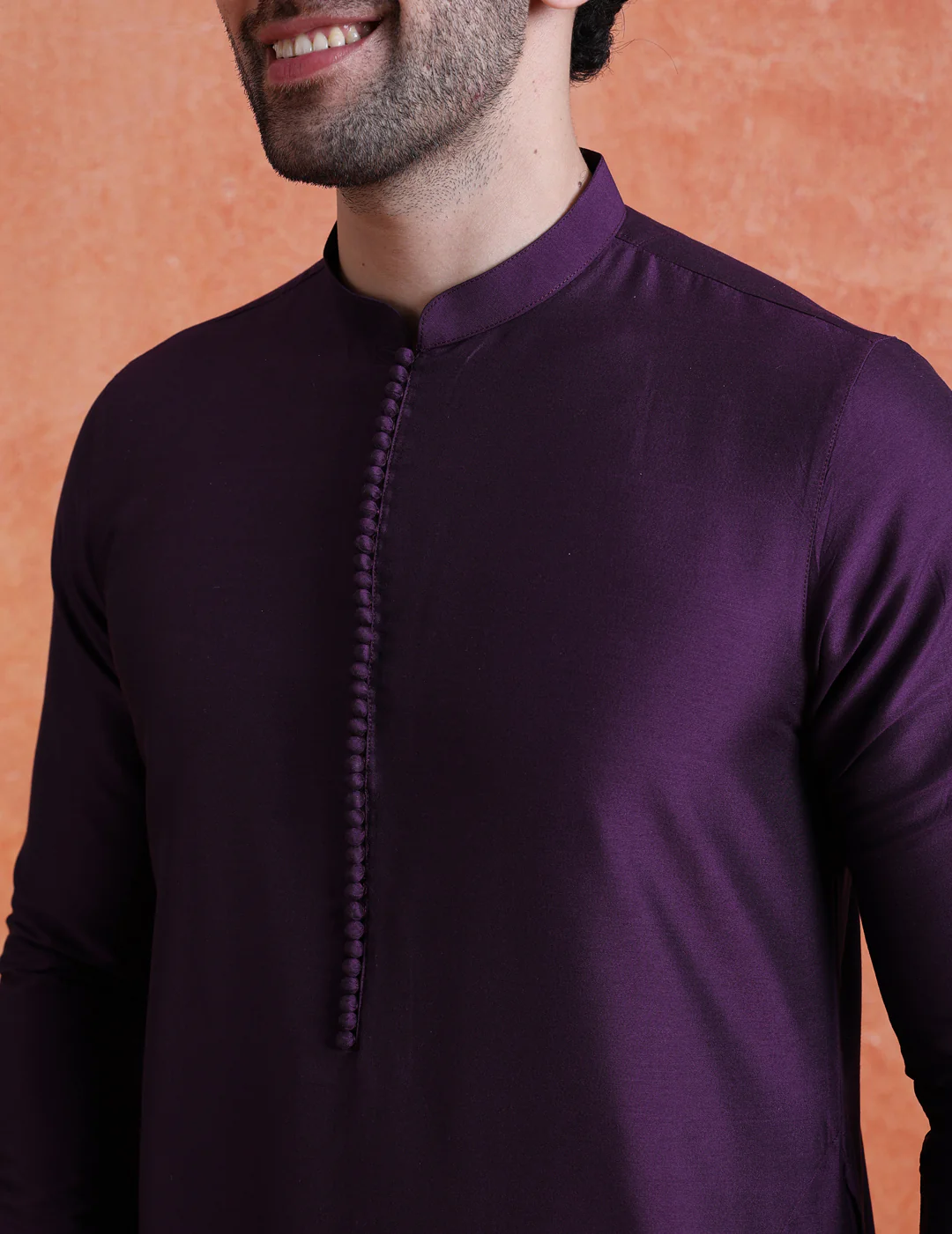 Purple Silk Blend Solid Mid Kurta Trouser Set - Image 5