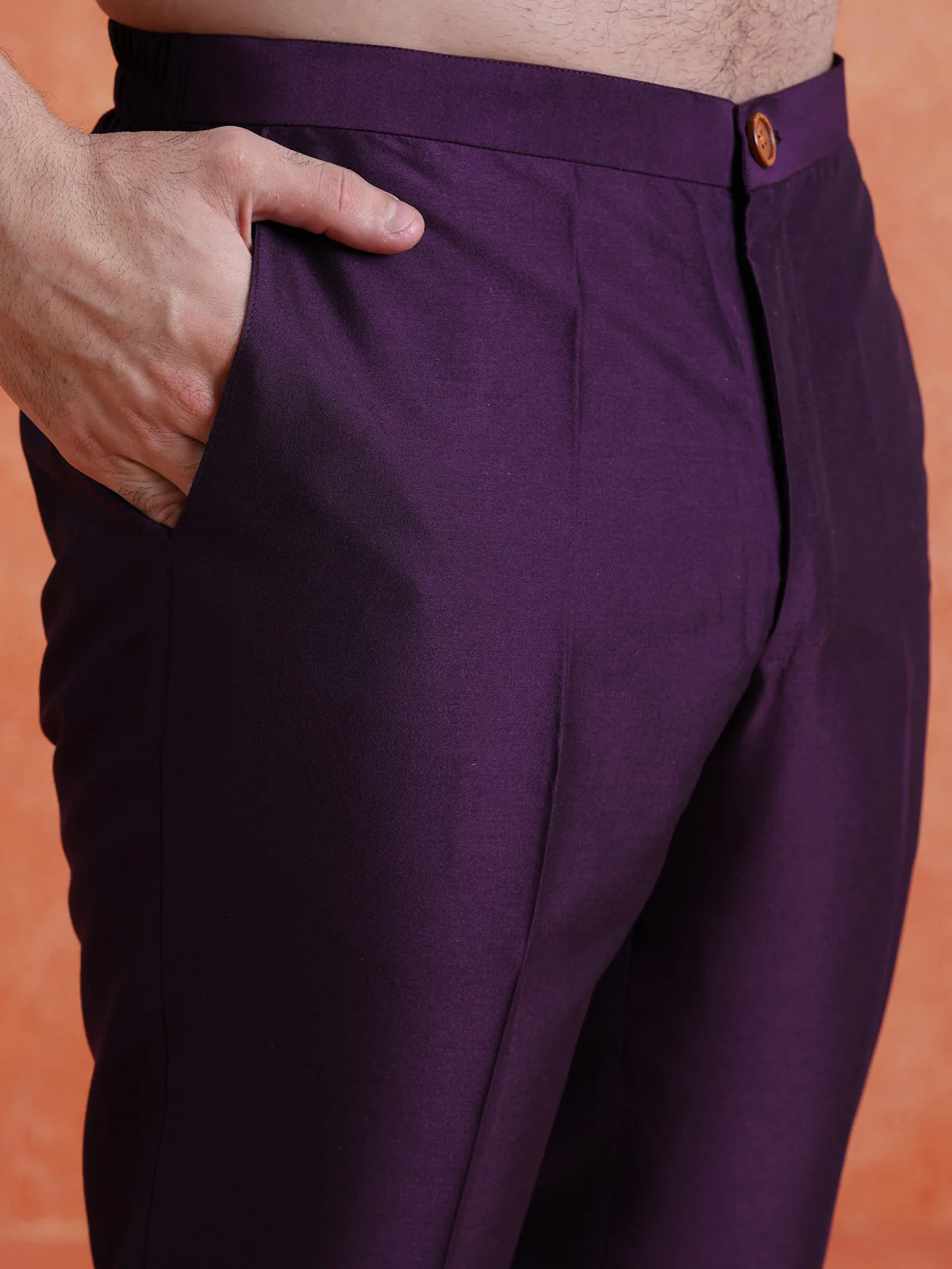 Purple Silk Blend Solid Trousers - Image 5