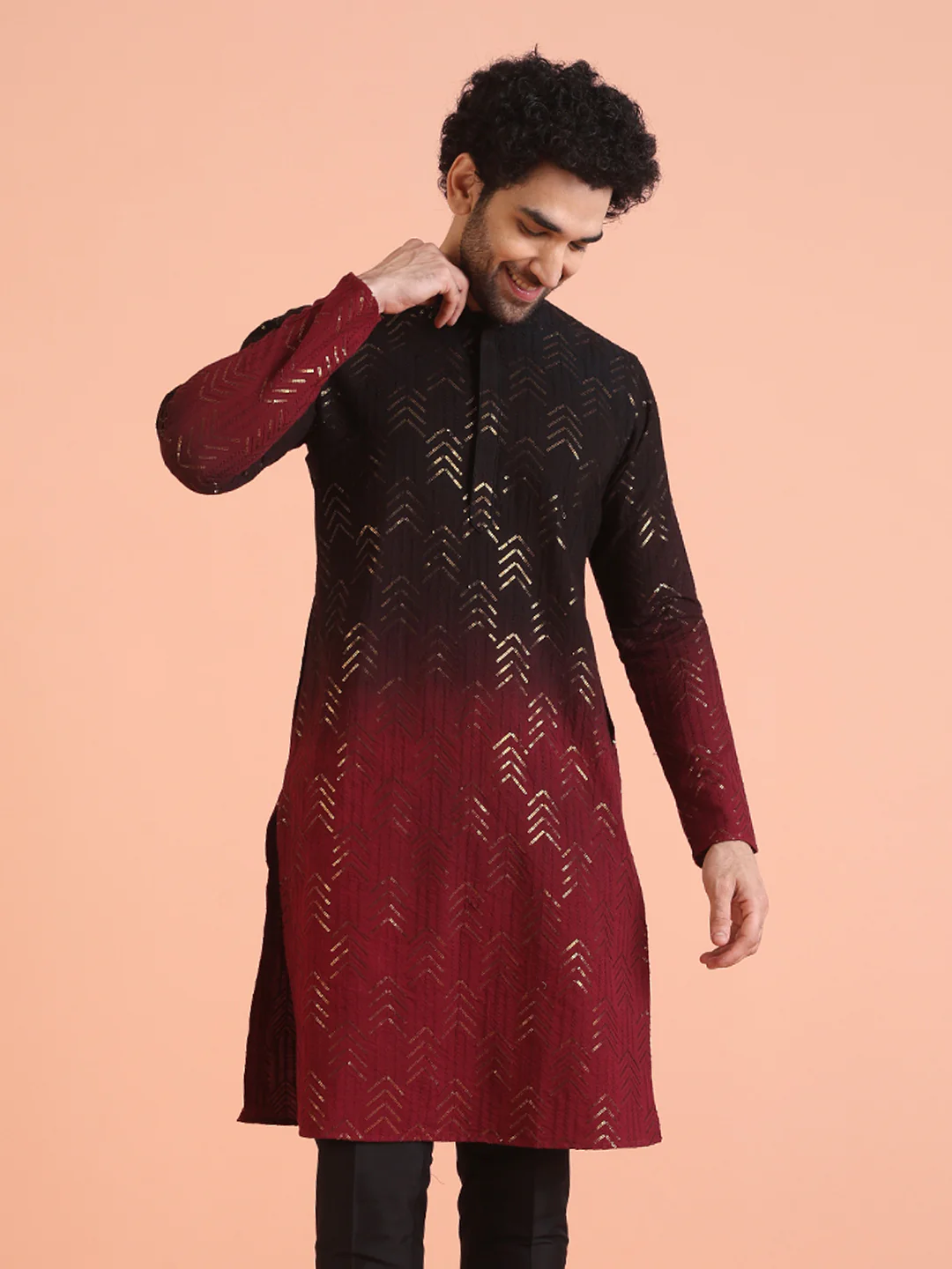 Red Cotton Embellished Long Kurta - Image 8