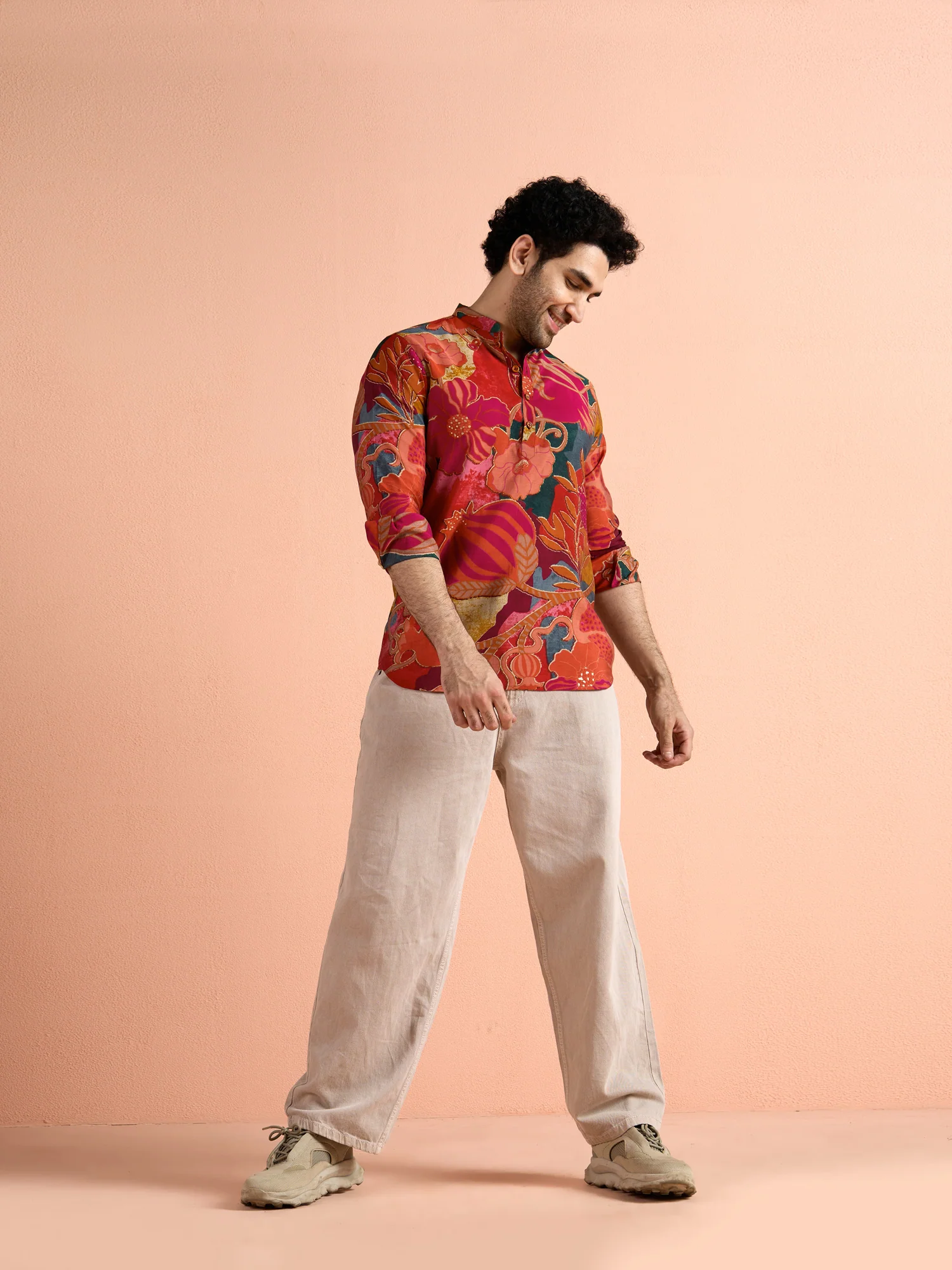 Red Polyviscose Printed Short Kurta - Image 3
