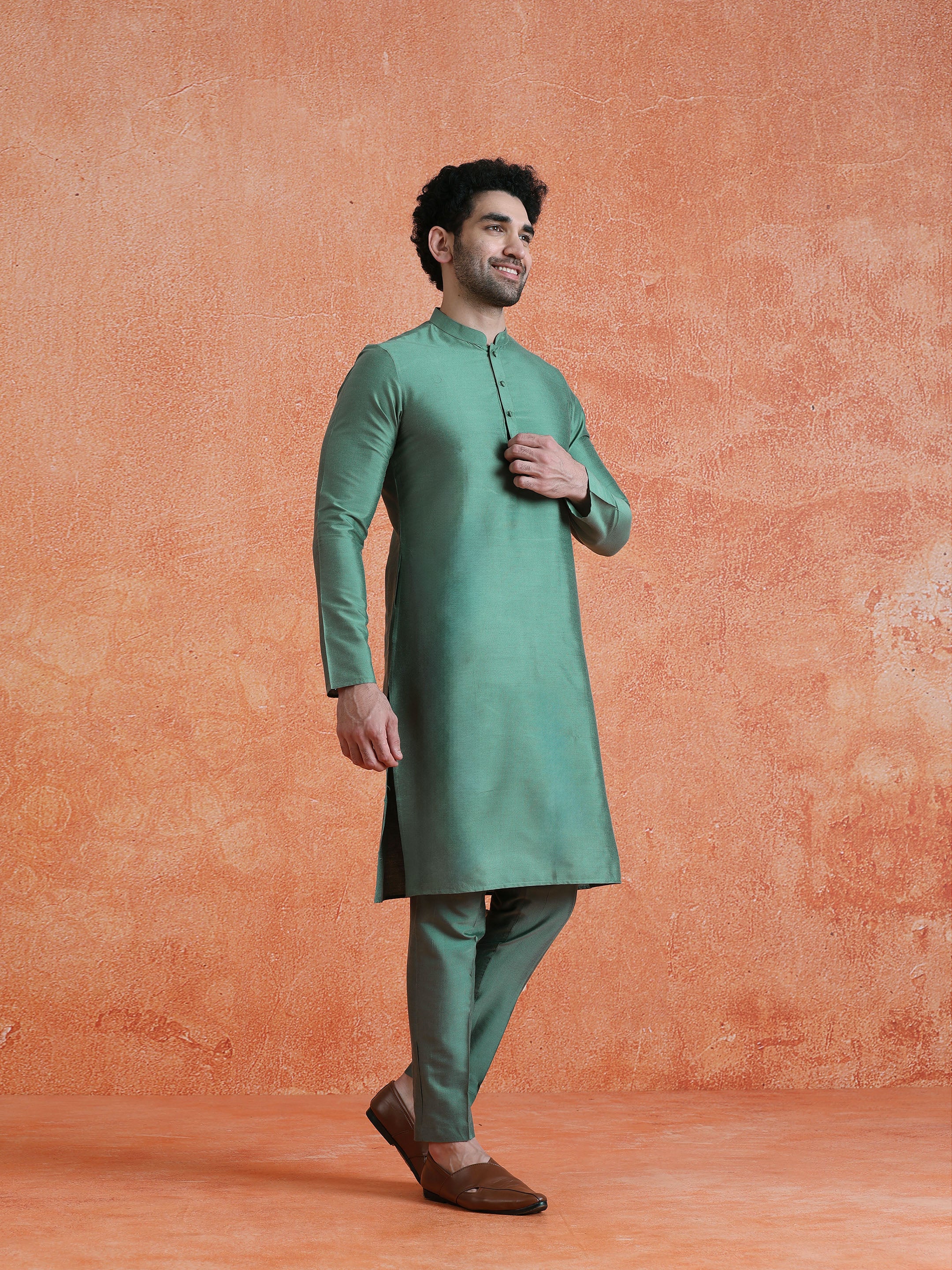 Sage Cotton Blend Solid Plain Kurta - Image 2