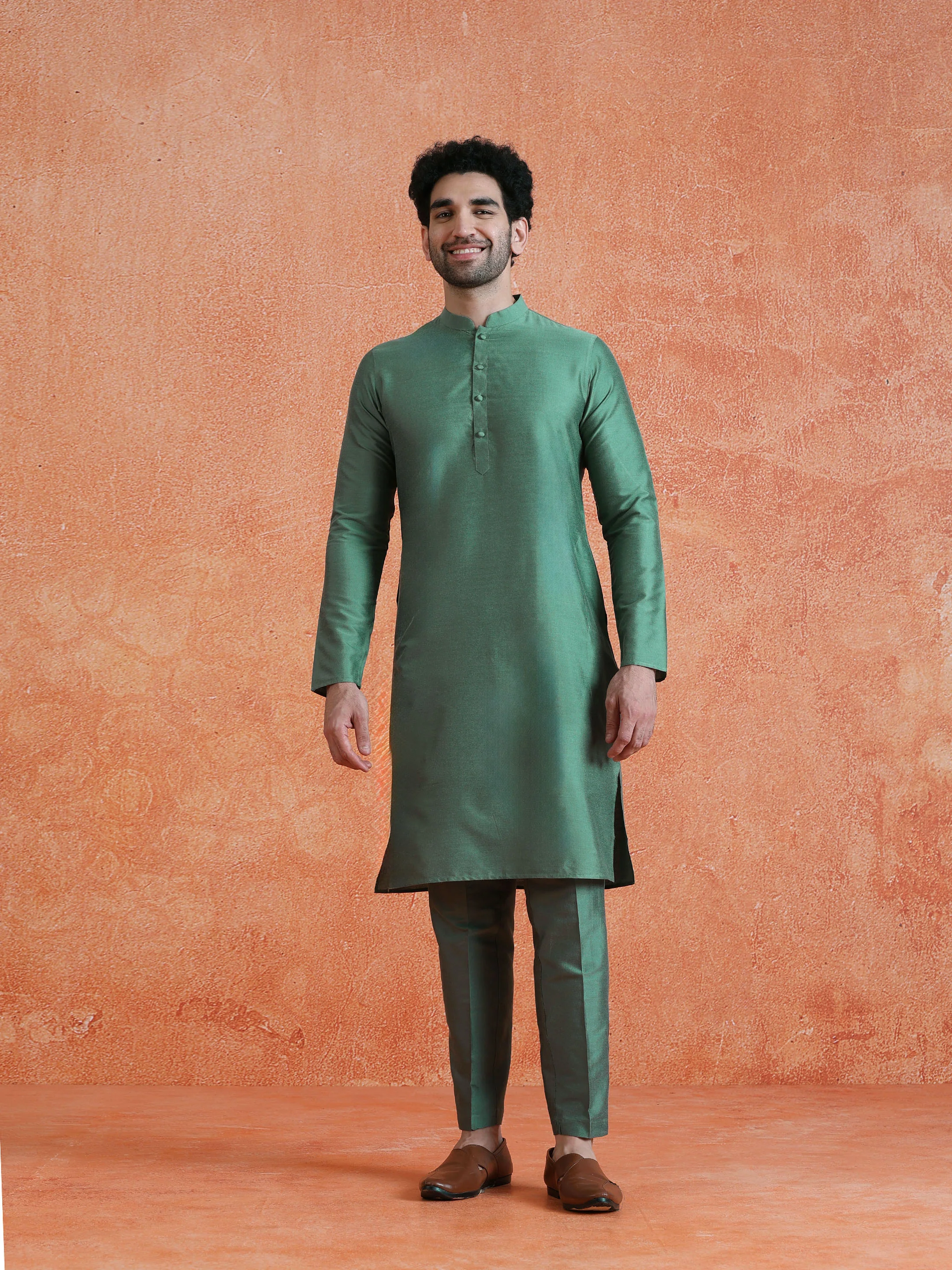 Sage Cotton Blend Solid Plain Kurta - Image 6