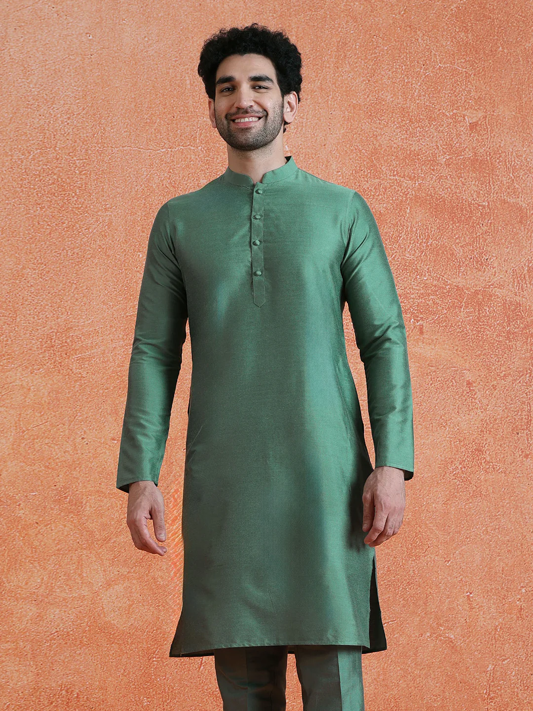 Sage Green Cotton Blend Solid Kurta Trouser Set - Image 8