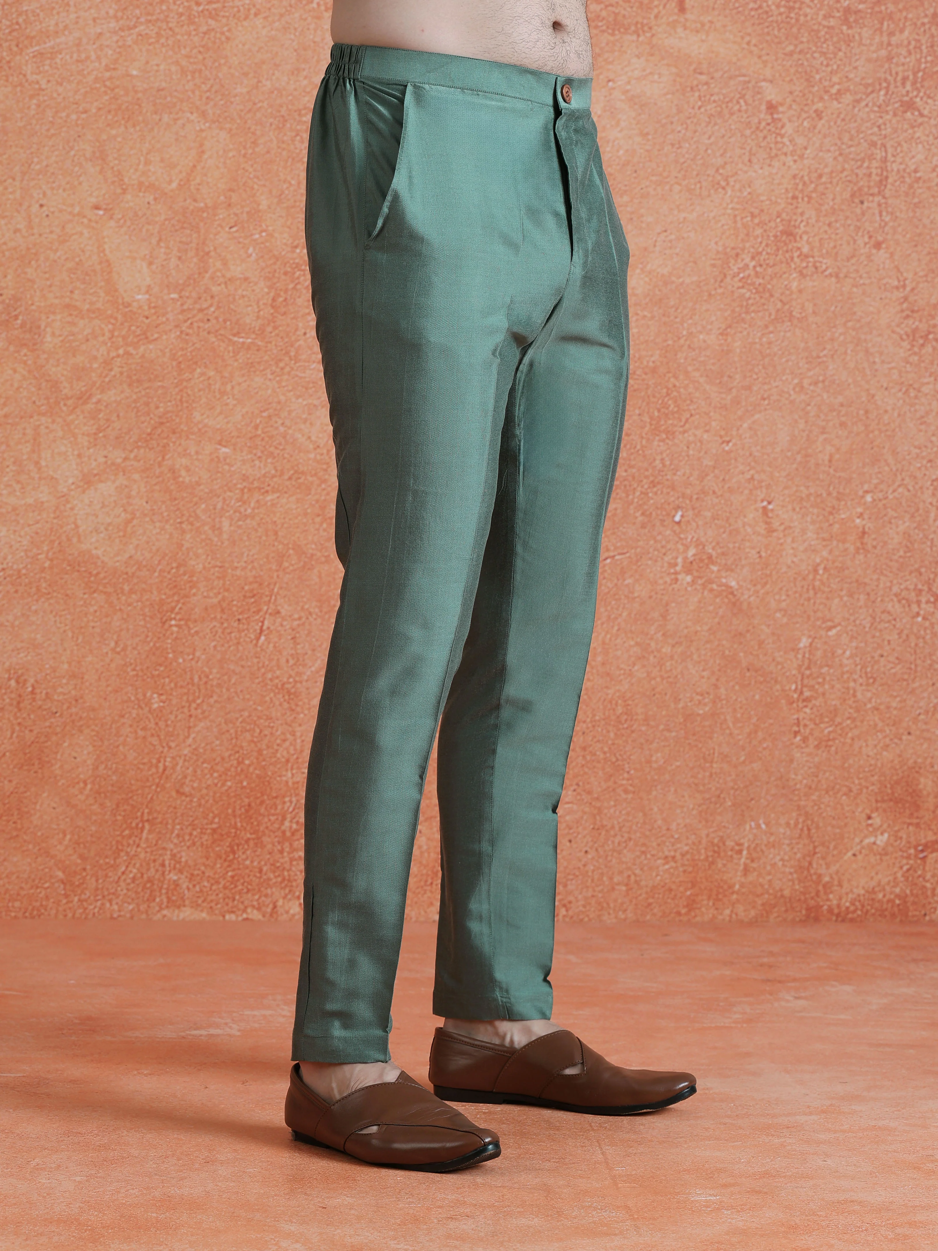 Sage Green Poly Silk Solid Trouser - Image 3