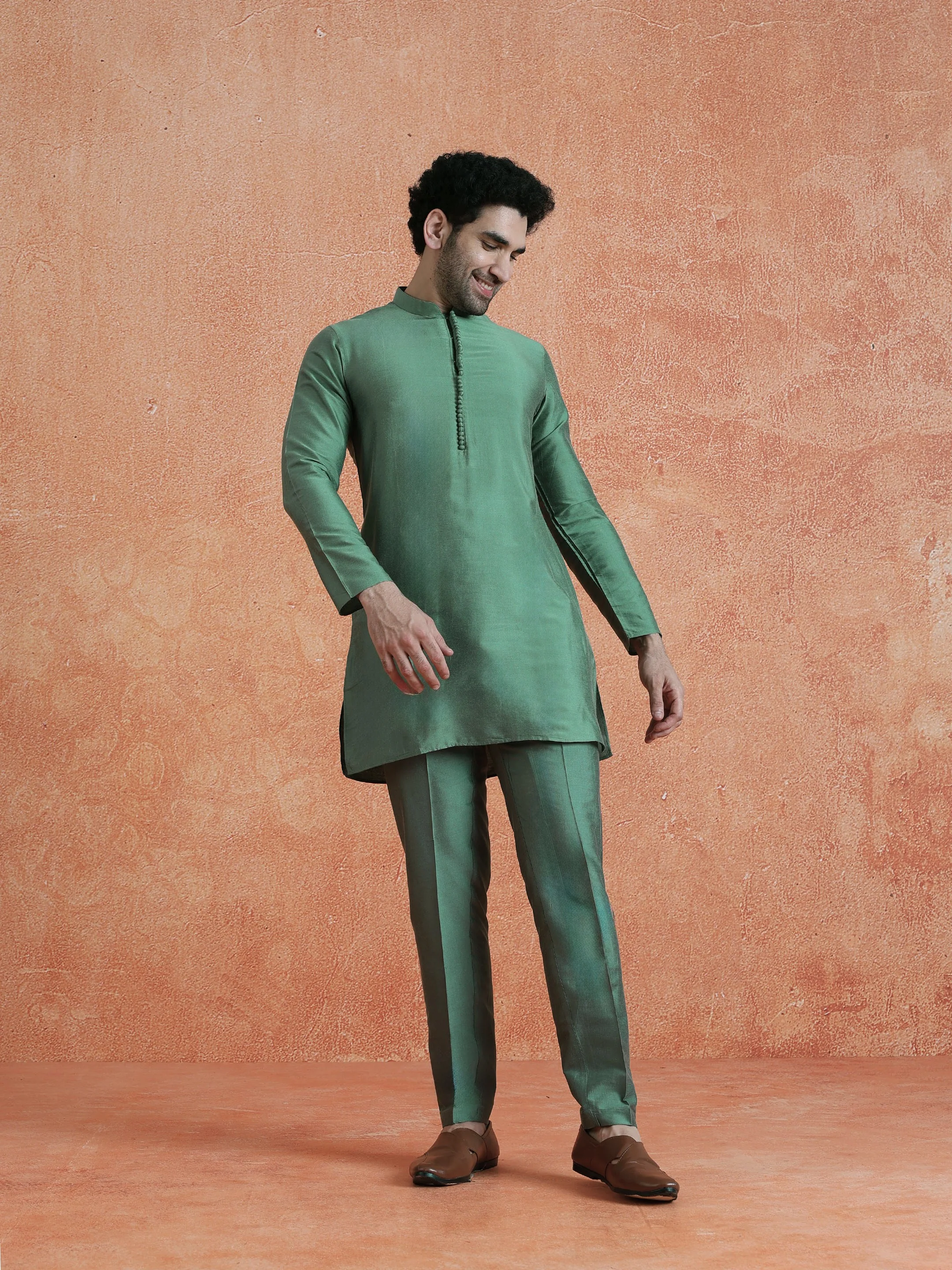 Sage Green Poly Silk Solid Trouser - Image 6