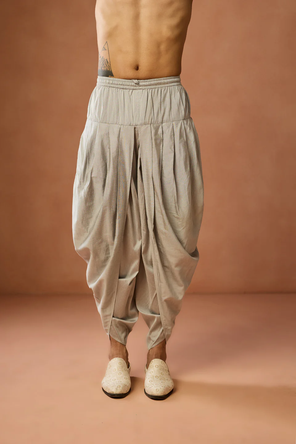 Cream Brocade Sherwani with Dhoti Set - Image 6