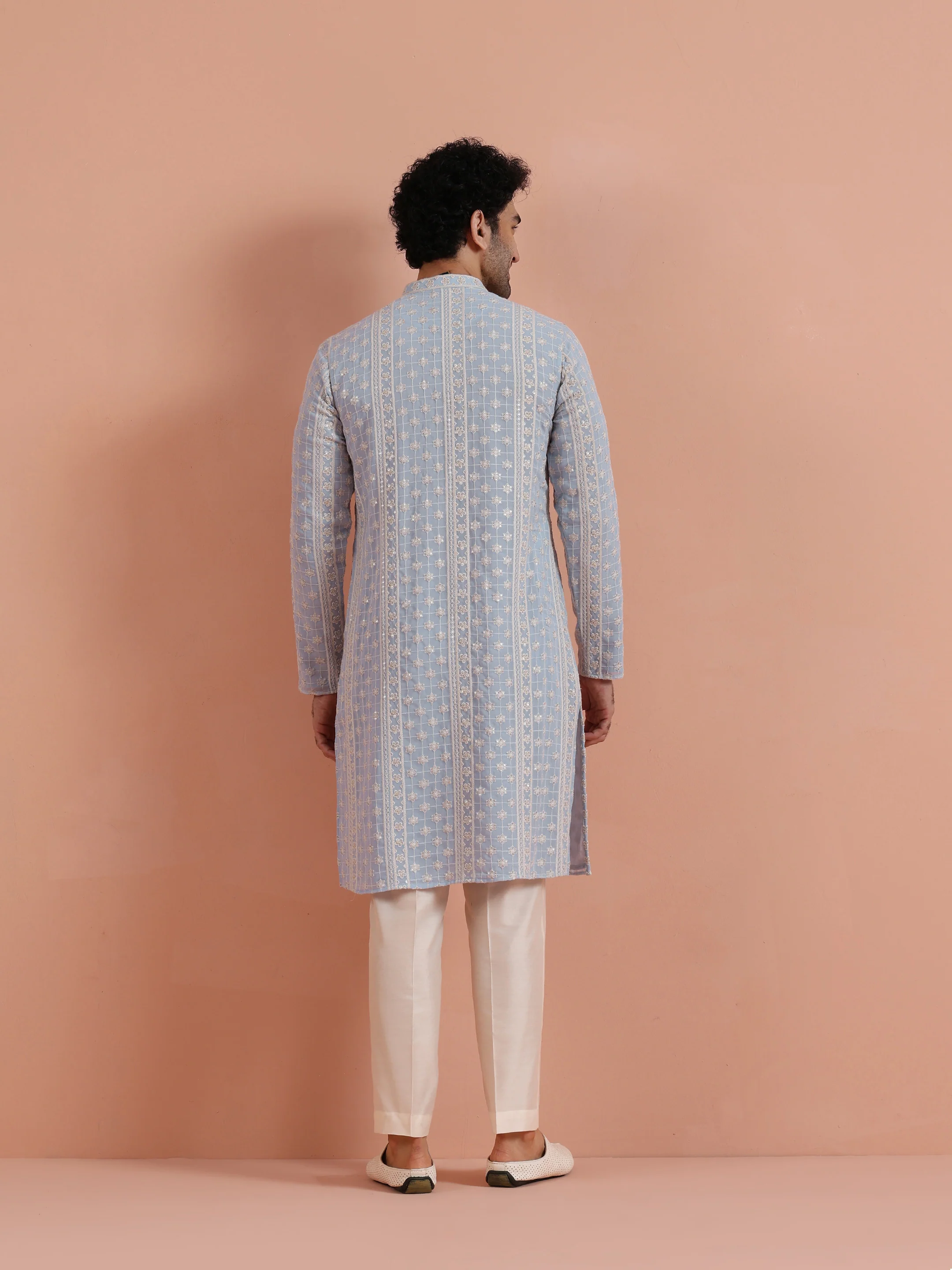 Sky Blue Embroidered Kurta Set - Image 4
