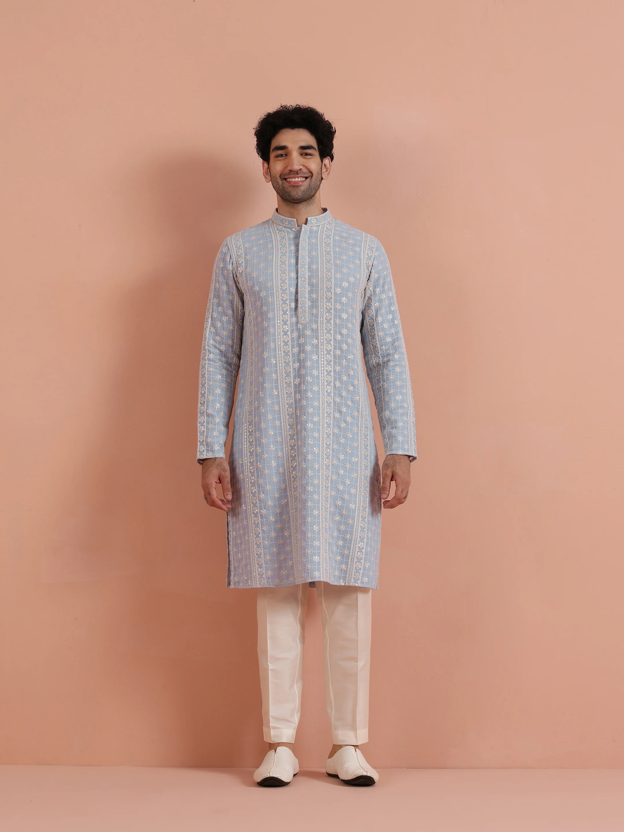 Sky Blue Embroidered Kurta Set - Image 8